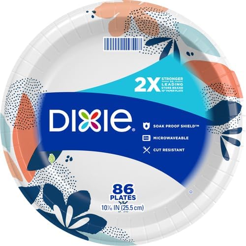 Dixie Medium Paper Plates, 8.5 Inch, 90 Count, 2X Stronger*, Microwave-Safe, Soak-Proof, Cut Resistant, Disposable Plates For Everyday Breakfast, Lunch, & Dinner Meals