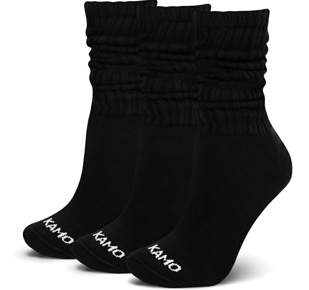 Kamo Fitness Scrunch Boot Socks for Women, Long Cozy Slouch Crew, 3 Pairs