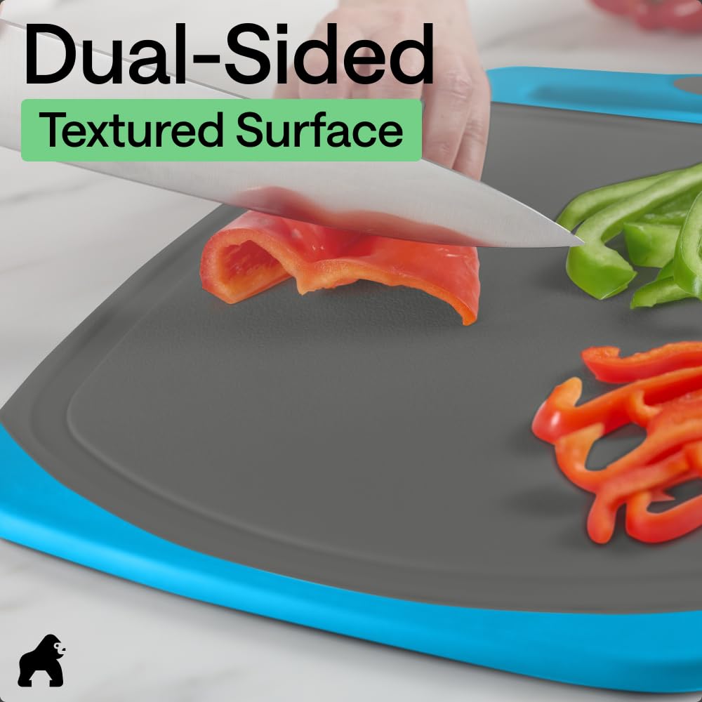 GORILLA GRIP BPA-Free Reversible Kitchen Cutting Board, Set of 3, Black