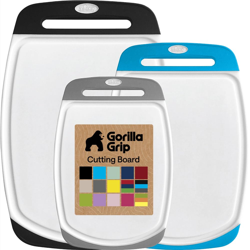 GORILLA GRIP BPA-Free Reversible Kitchen Cutting Board, Set of 3, Black