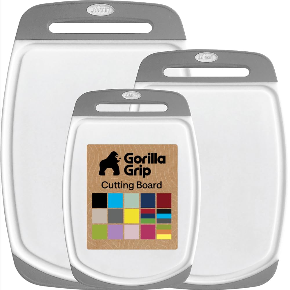 GORILLA GRIP BPA-Free Reversible Kitchen Cutting Board, Set of 3, Black