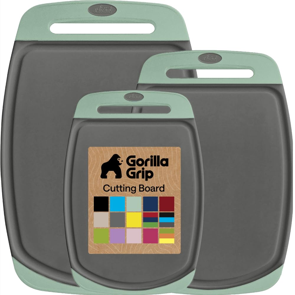 GORILLA GRIP BPA-Free Reversible Kitchen Cutting Board, Set of 3, Black