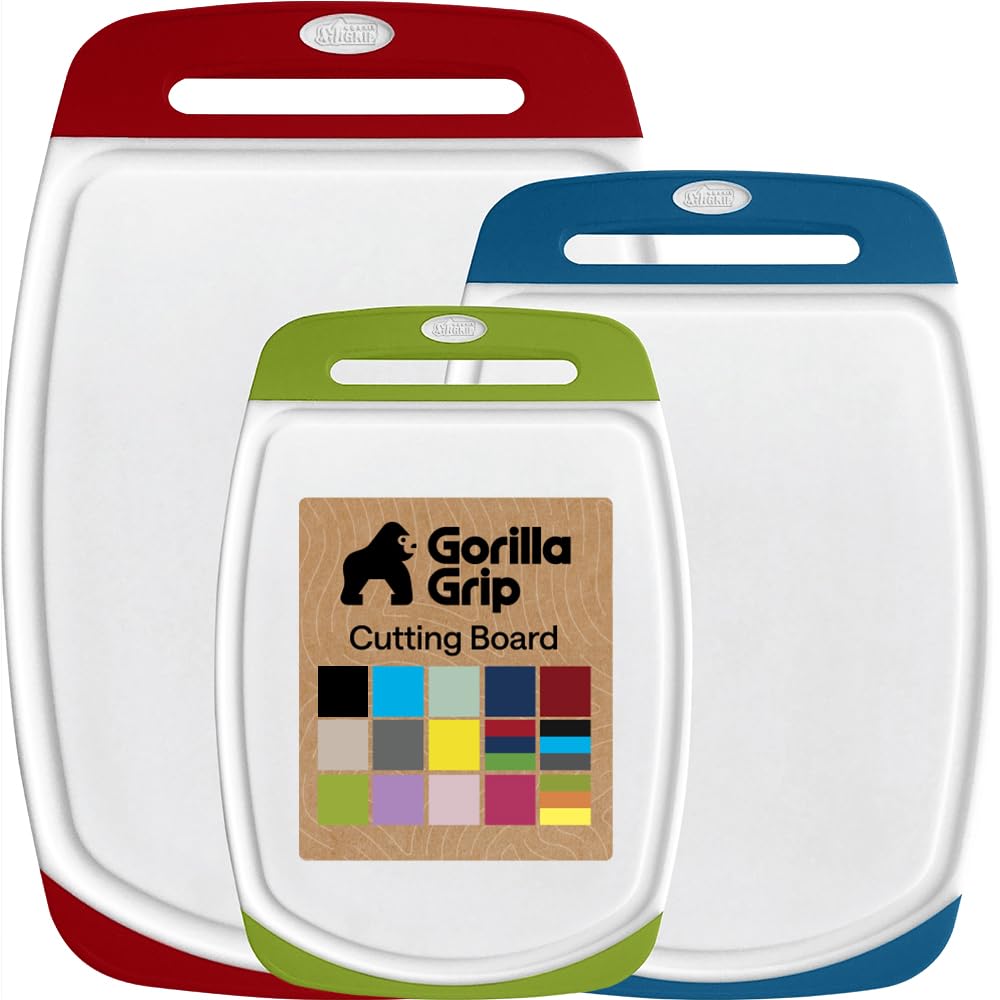 GORILLA GRIP BPA-Free Reversible Kitchen Cutting Board, Set of 3, Black
