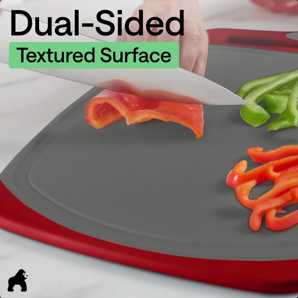 GORILLA GRIP BPA-Free Reversible Kitchen Cutting Board, Set of 3, Black
