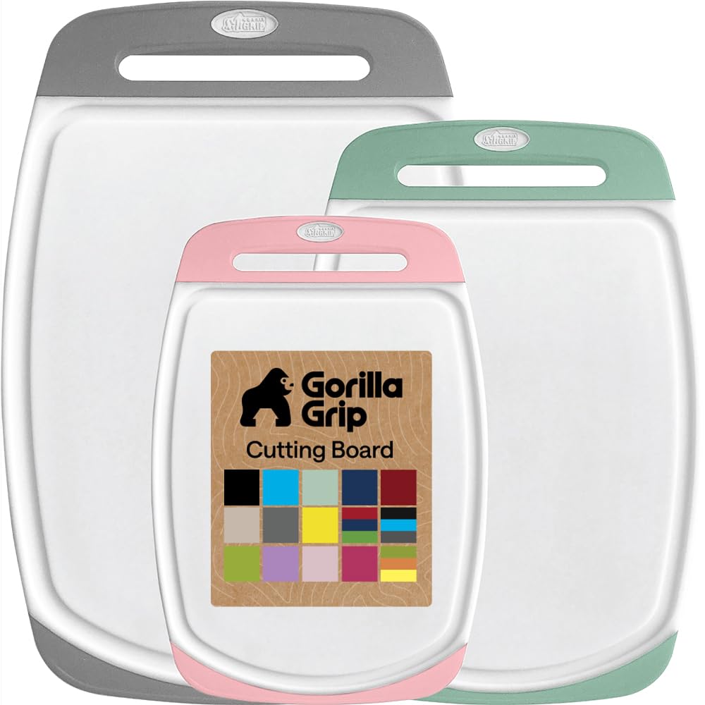 GORILLA GRIP BPA-Free Reversible Kitchen Cutting Board, Set of 3, Black