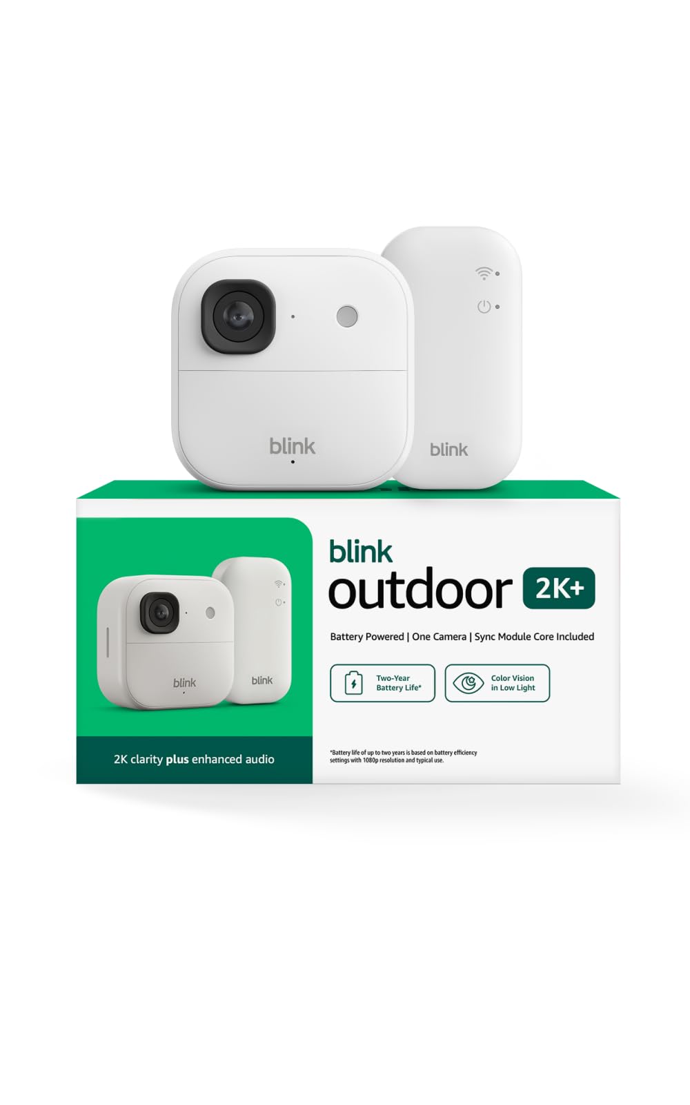 Blink Outdoor 2K+ (newest model) — Wireless smart security camera, 2K video resolution, enhanced audio, two-year battery. Sync Module Core included — 1 camera system (Black)