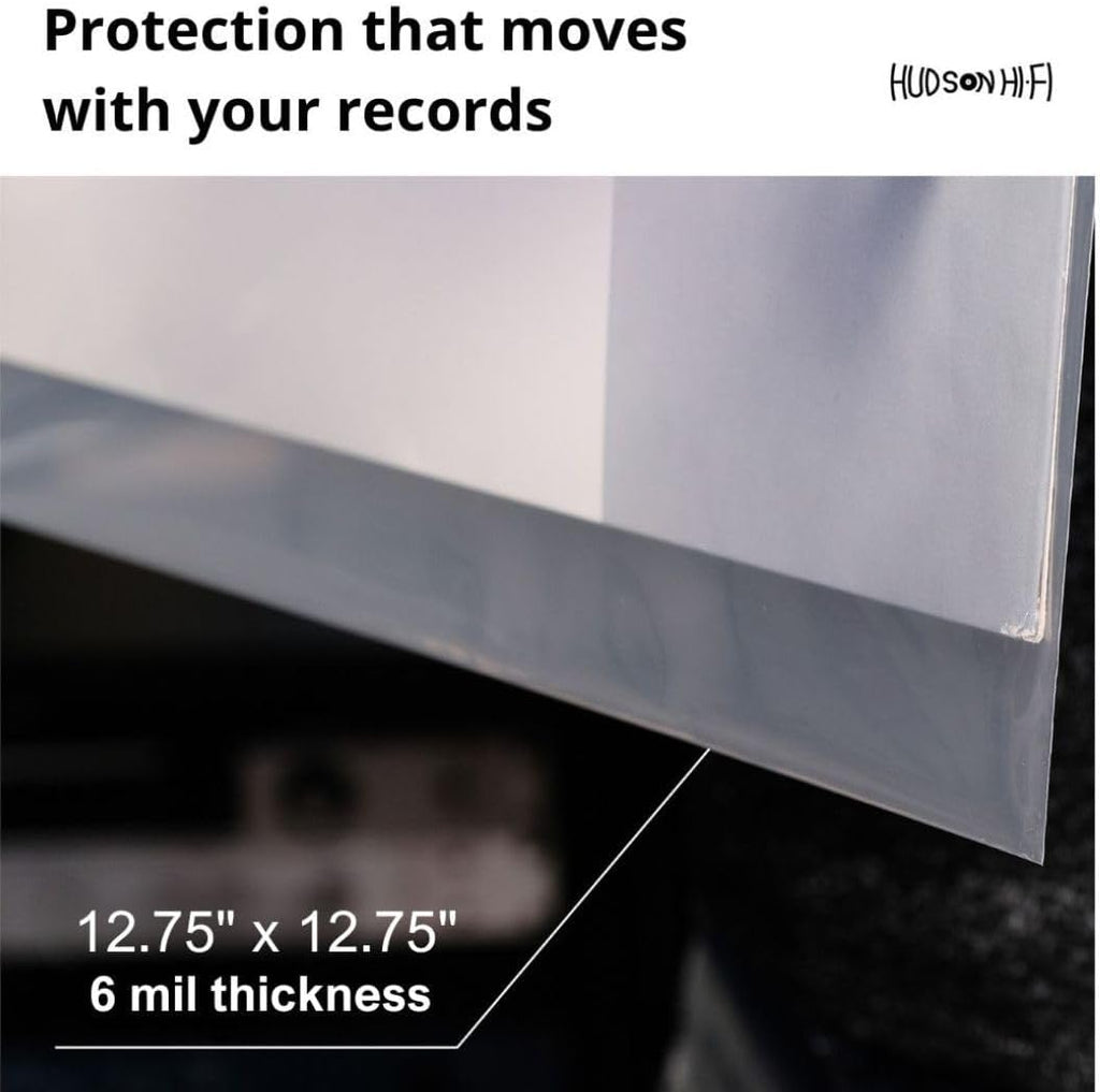 Hudson Hi-Fi Flexible Archival-Grade Vinyl Jacket Outer Sleeves – 100 Pack – Crystal Clear Polypropylene, Anti-Static & Acid-Free