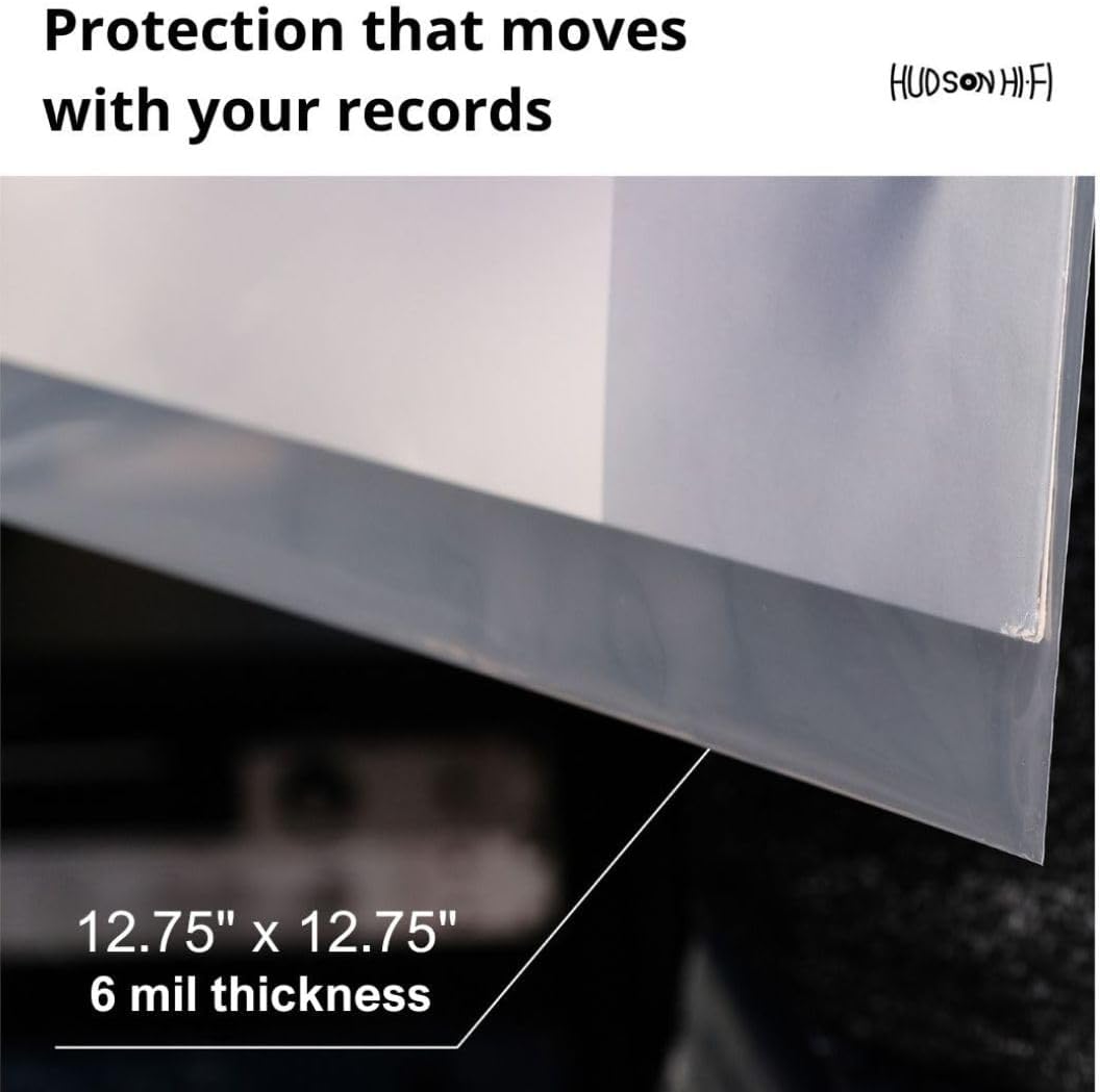 Hudson Hi-Fi Flexible Archival-Grade Vinyl Jacket Outer Sleeves – 100 Pack – Crystal Clear Polypropylene, Anti-Static & Acid-Free
