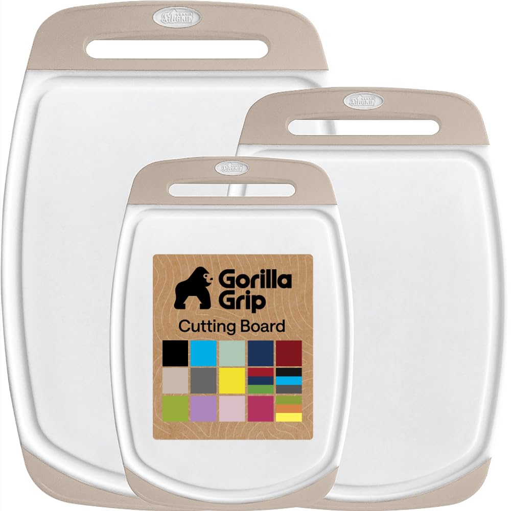 GORILLA GRIP BPA-Free Reversible Kitchen Cutting Board, Set of 3, Black
