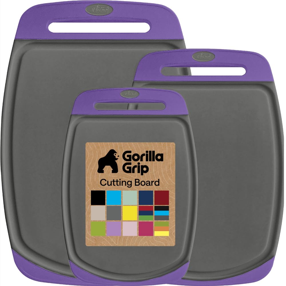 GORILLA GRIP BPA-Free Reversible Kitchen Cutting Board, Set of 3, Black