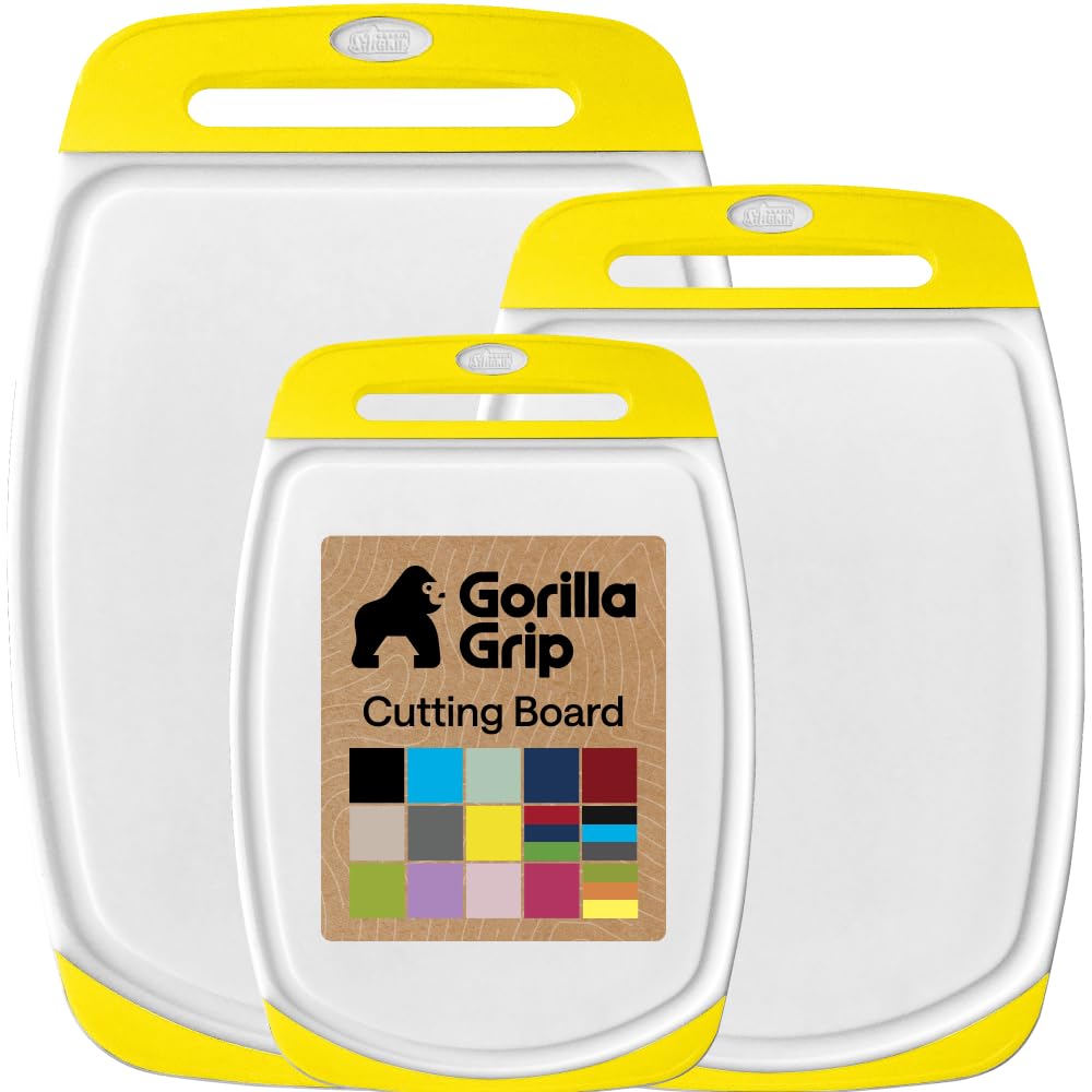GORILLA GRIP BPA-Free Reversible Kitchen Cutting Board, Set of 3, Black