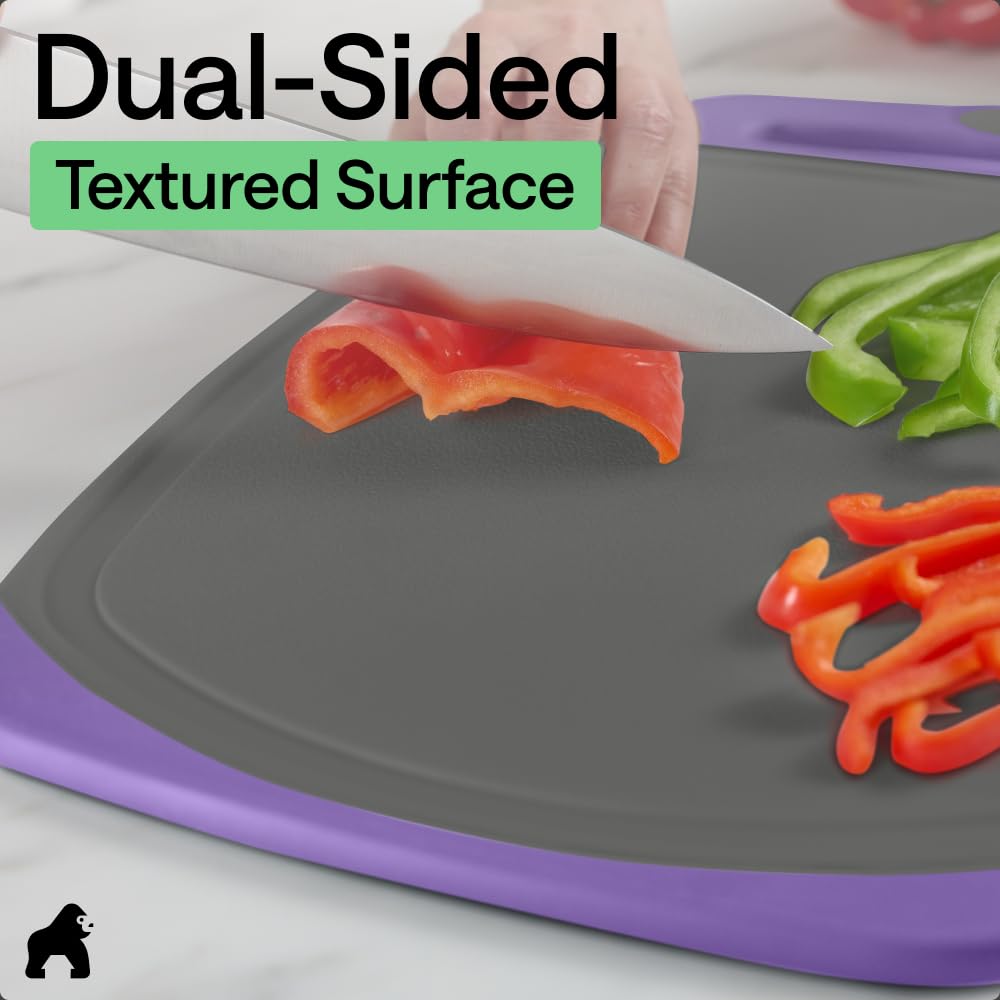 GORILLA GRIP BPA-Free Reversible Kitchen Cutting Board, Set of 3, Black