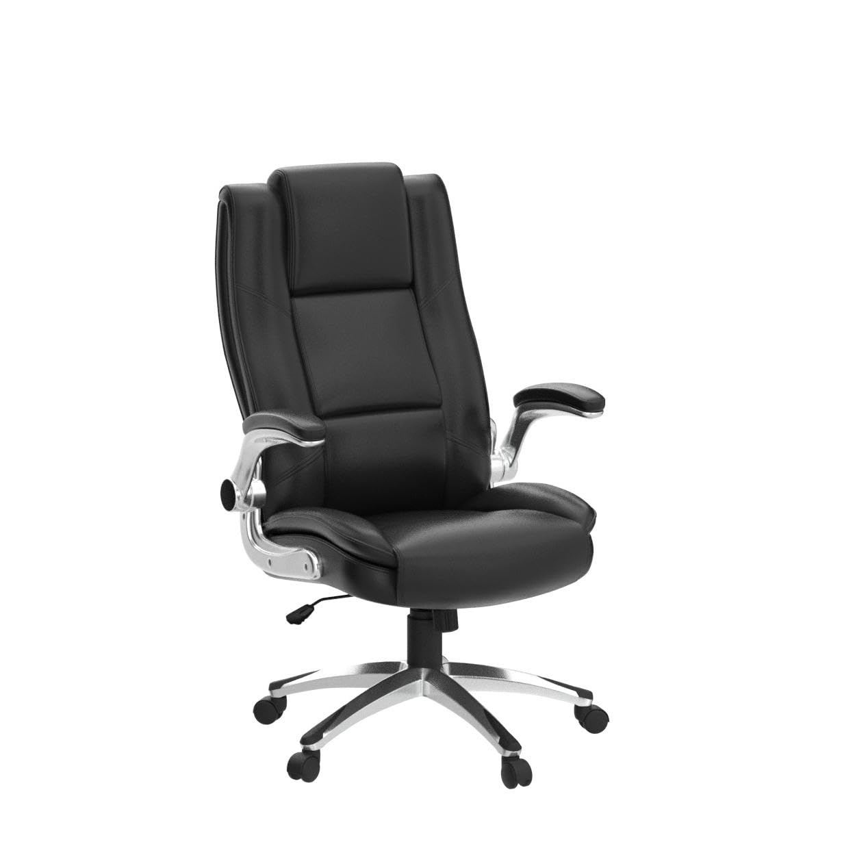 COLAMY High Back Executive Office Chair - Padded Leather Ergonomic Computer Desk Chair with Inflatable Lumbar Support & Flip-Up Arms, Adjustable Tilt Lock Swivel Task Chair for Home Office, Black