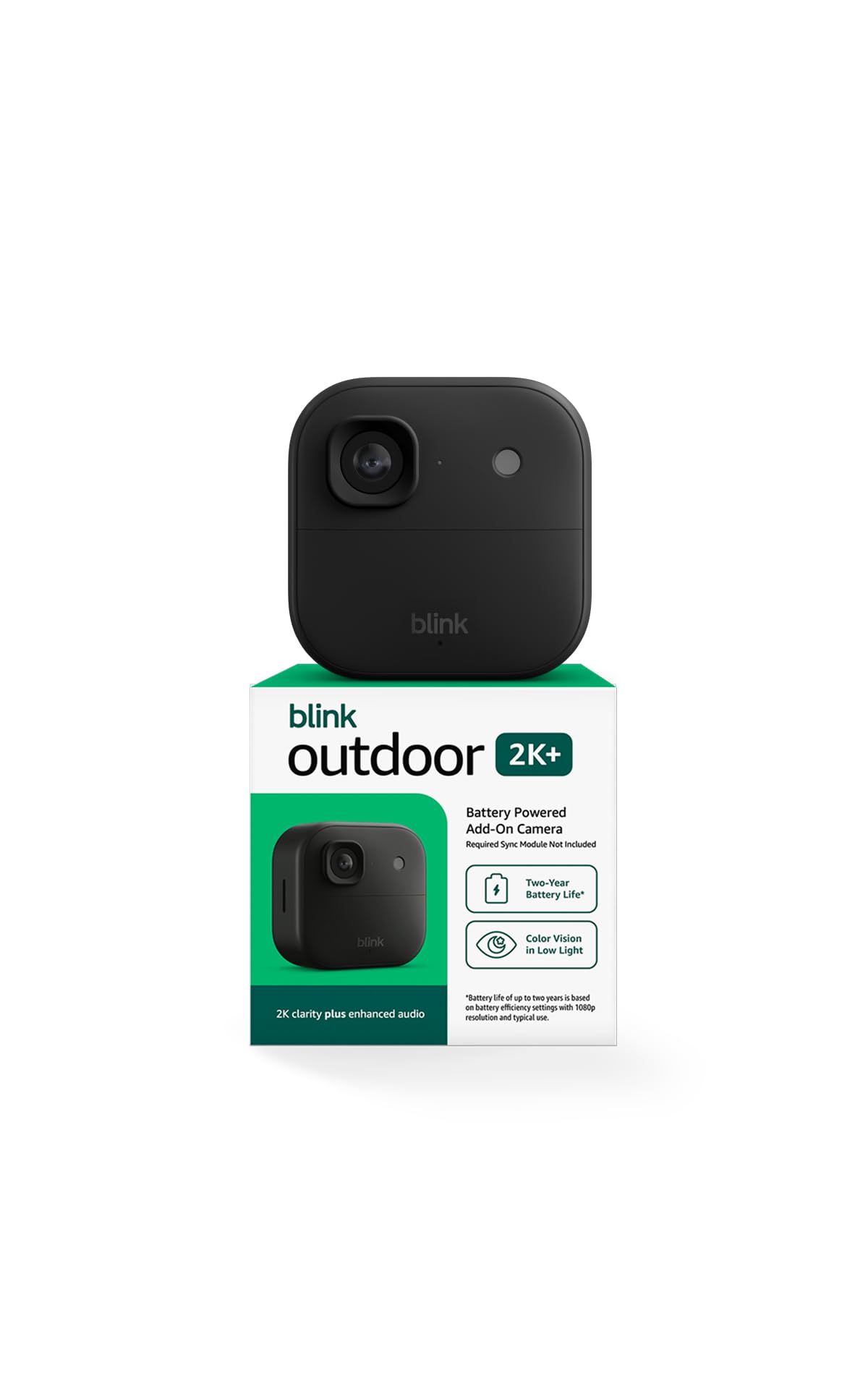 Blink Outdoor 2K+ (newest model) — Wireless smart security camera, 2K video resolution, enhanced audio, two-year battery. Sync Module Core included — 1 camera system (Black)