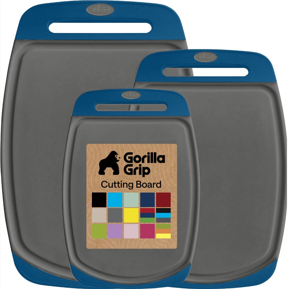 GORILLA GRIP BPA-Free Reversible Kitchen Cutting Board, Set of 3, Black
