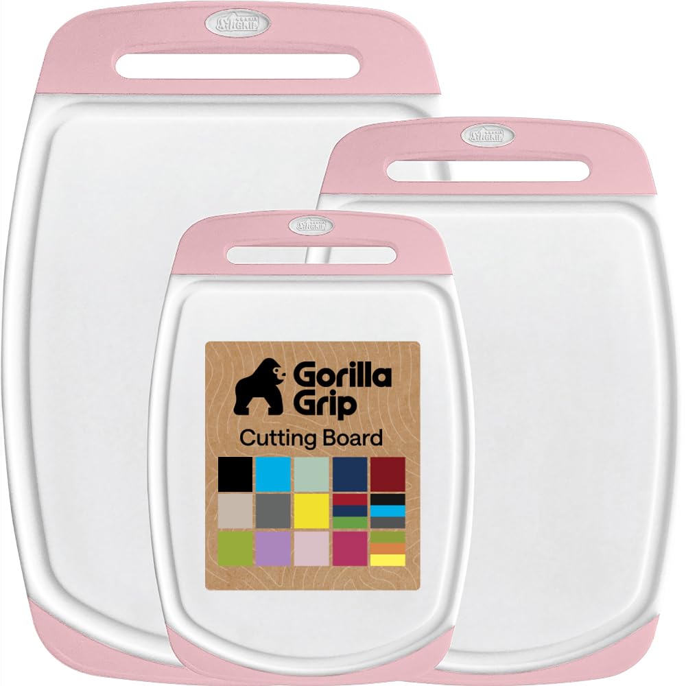 GORILLA GRIP BPA-Free Reversible Kitchen Cutting Board, Set of 3, Black