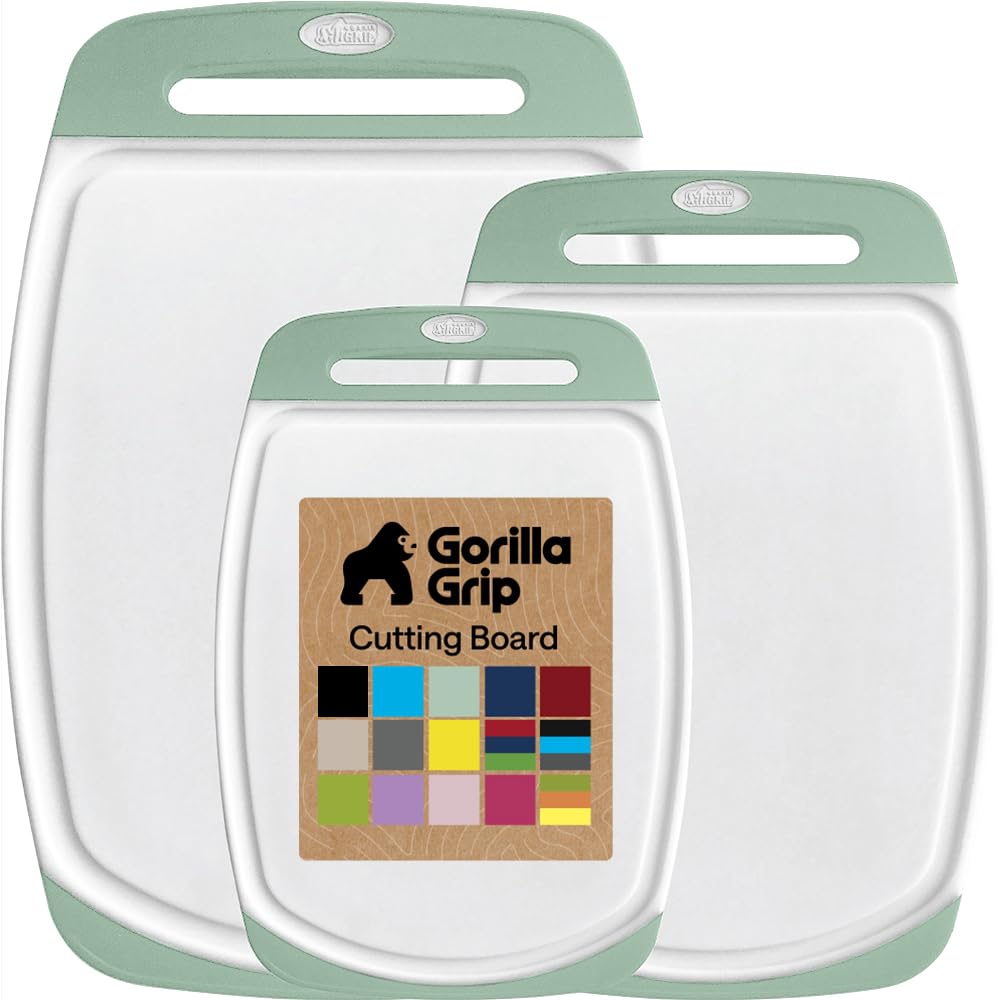 GORILLA GRIP BPA-Free Reversible Kitchen Cutting Board, Set of 3, Black