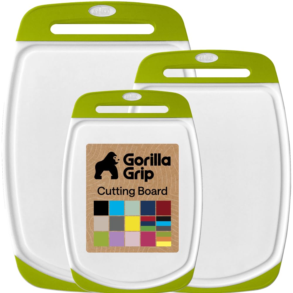 GORILLA GRIP BPA-Free Reversible Kitchen Cutting Board, Set of 3, Black