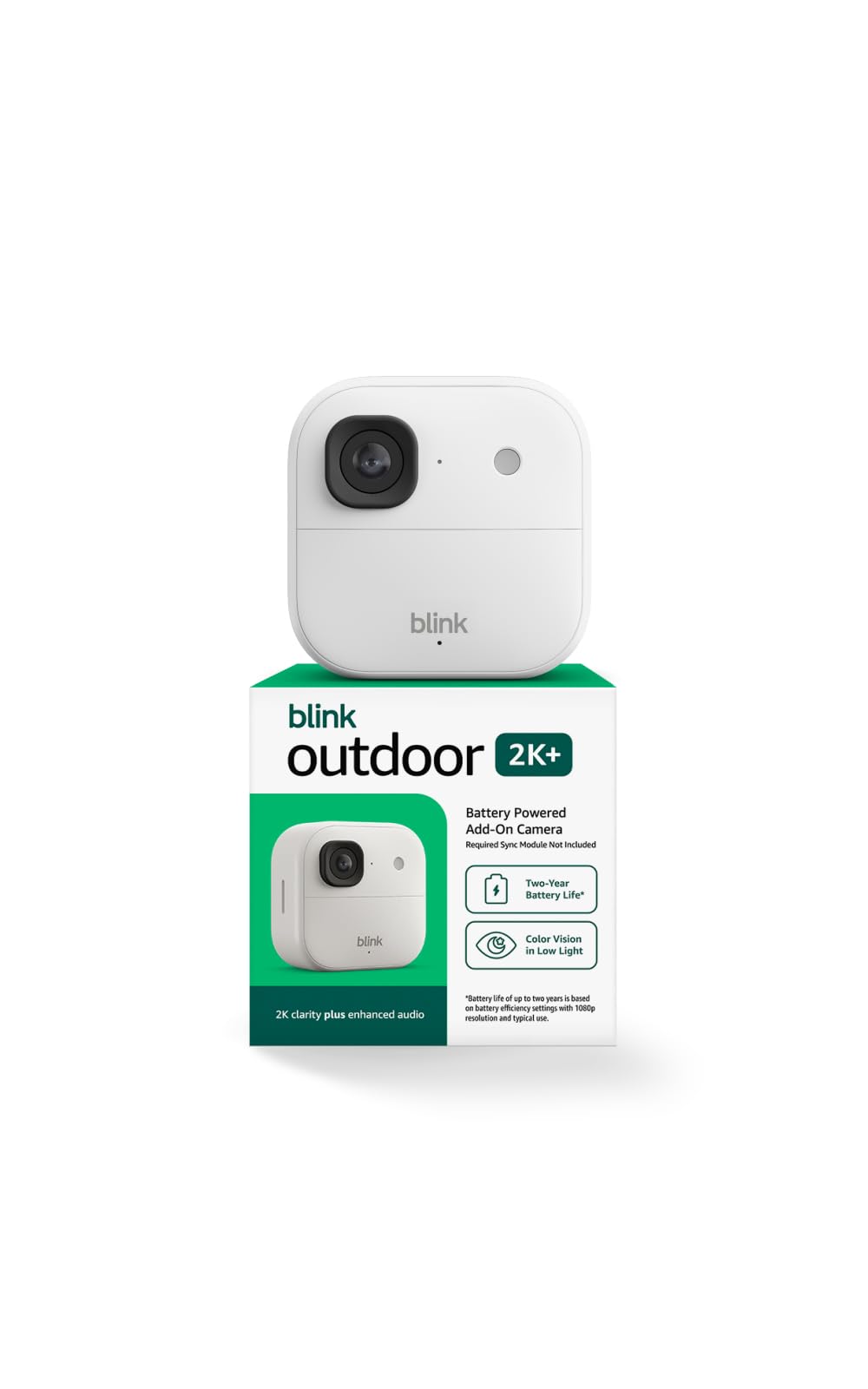 Blink Outdoor 2K+ (newest model) — Wireless smart security camera, 2K video resolution, enhanced audio, two-year battery. Sync Module Core included — 1 camera system (Black)