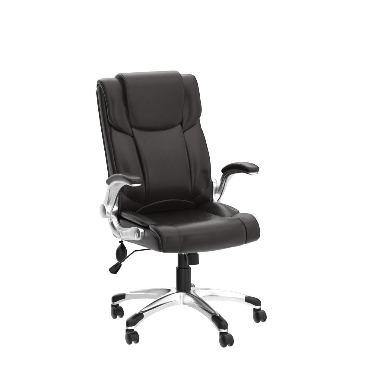 COLAMY High Back Executive Office Chair - Padded Leather Ergonomic Computer Desk Chair with Inflatable Lumbar Support & Flip-Up Arms, Adjustable Tilt Lock Swivel Task Chair for Home Office, Black