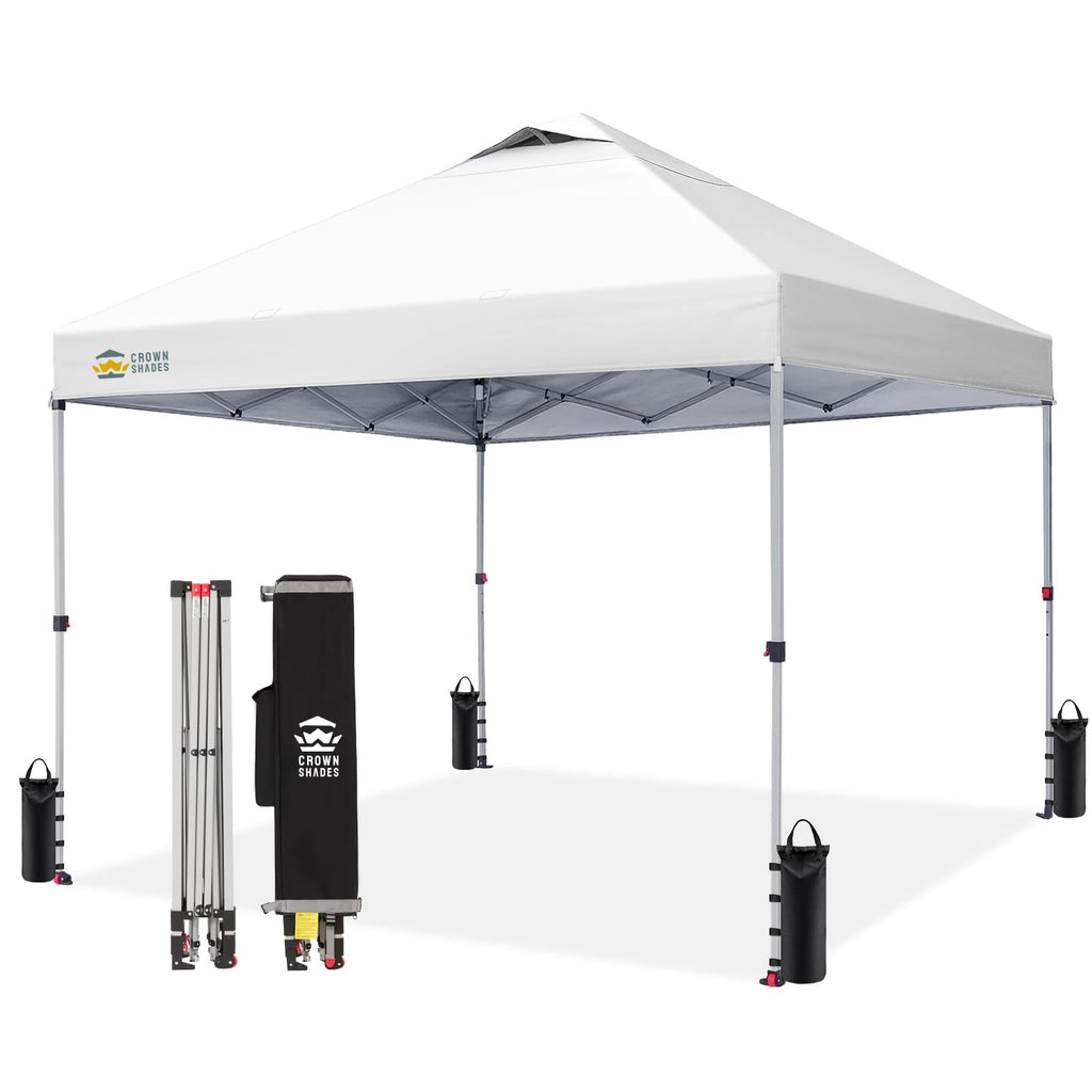 CROWN SHADES 8x8 Pop Up Canopy Tent with One Push Setup, Grid White