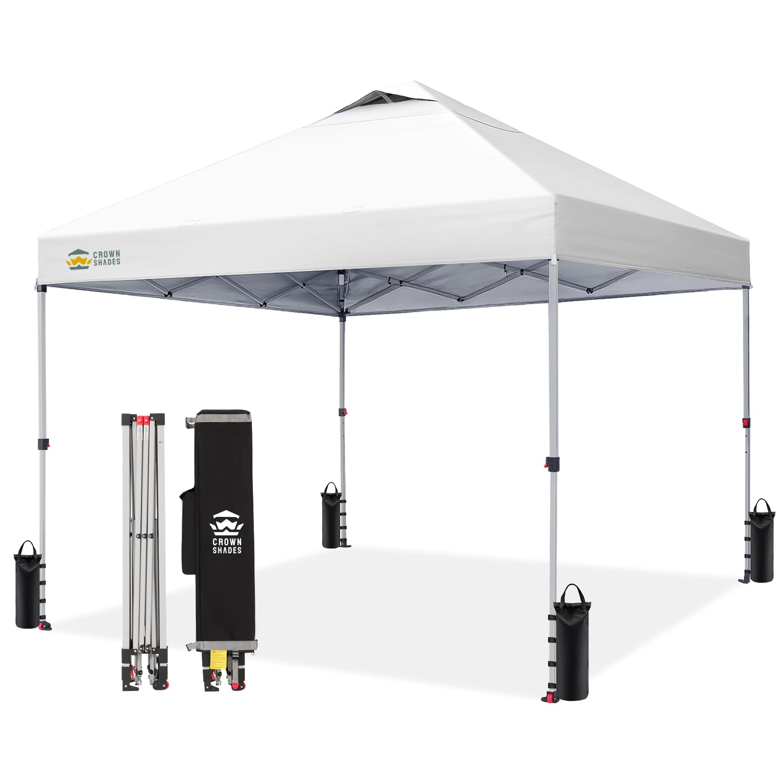 CROWN SHADES 8x8 Pop Up Canopy Tent with One Push Setup, Grid White