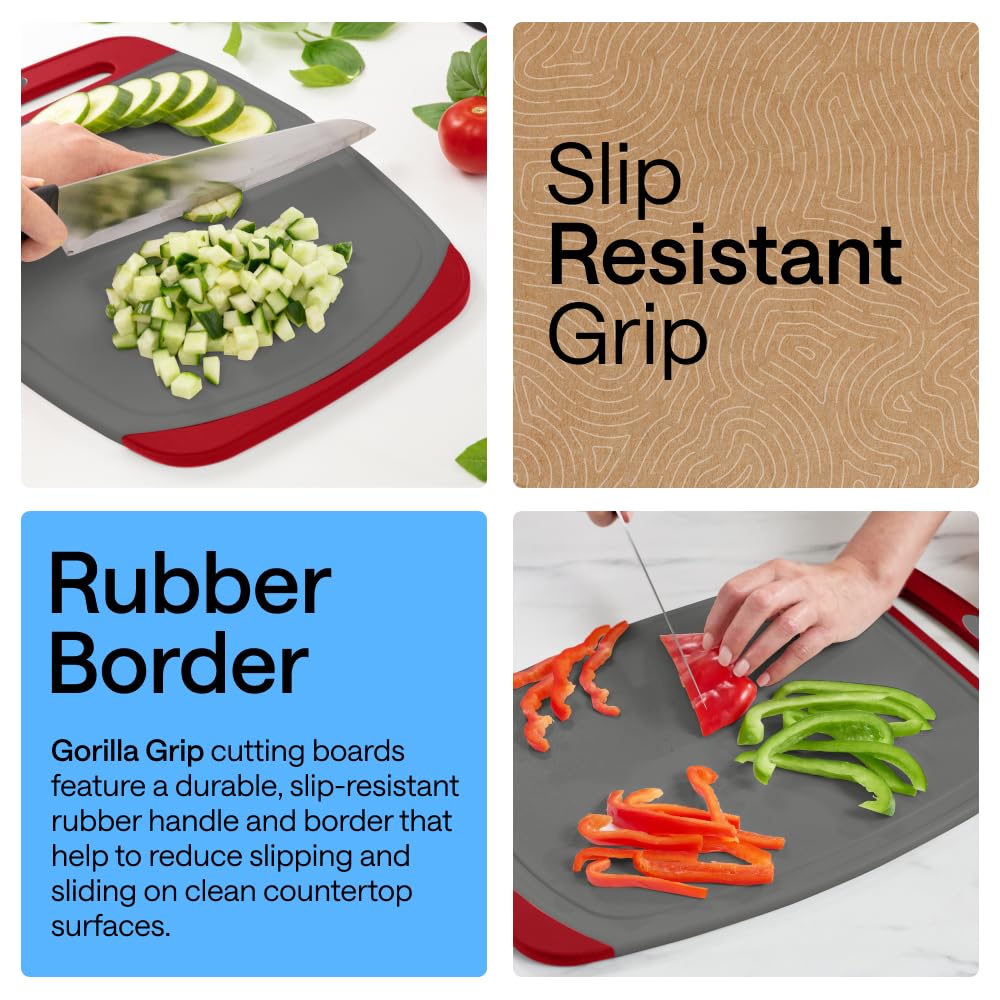 GORILLA GRIP BPA-Free Reversible Kitchen Cutting Board, Set of 3, Black