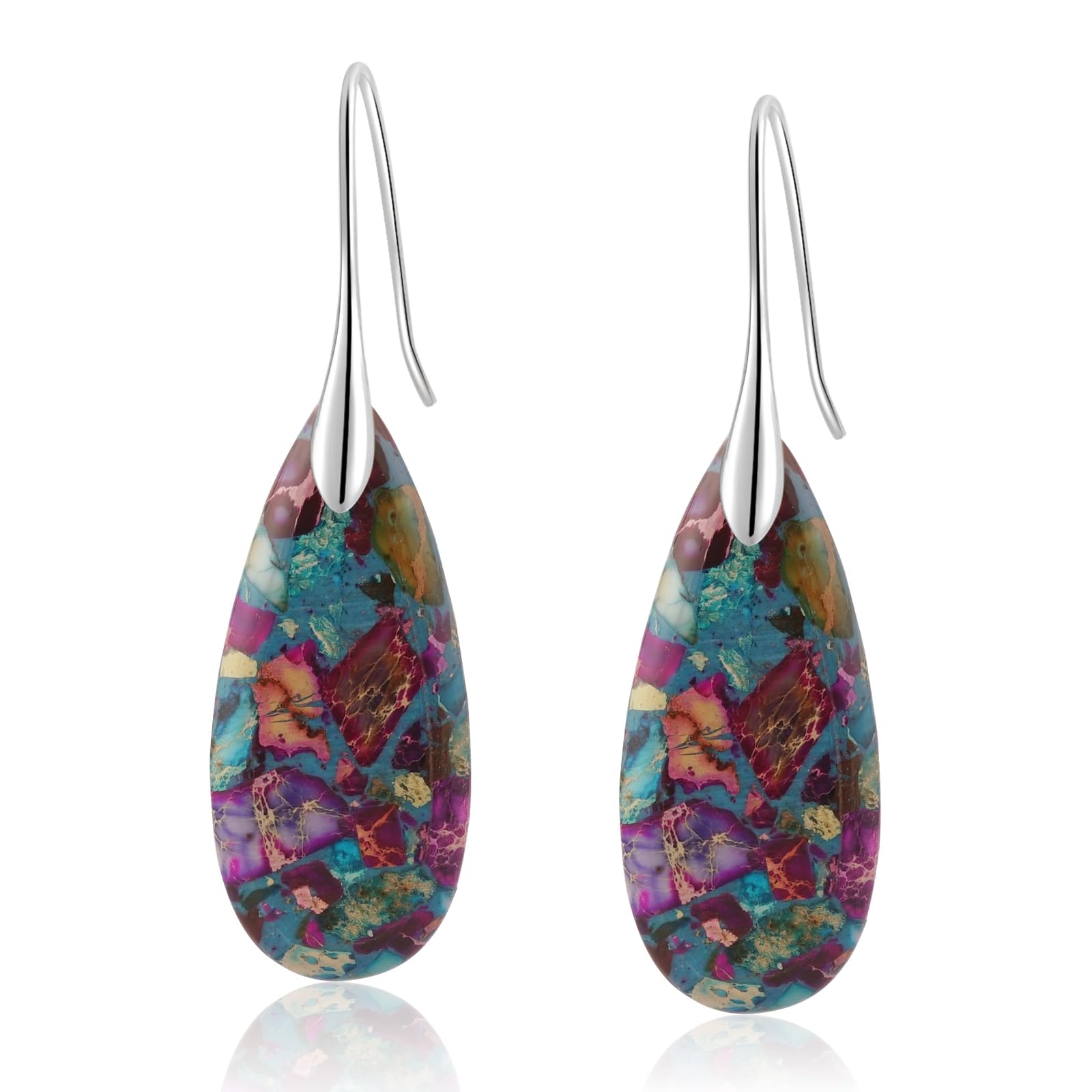 Sriomu Natural Healing Stone Fishhoop Dangle Drop Earrings Statement Gold silver earrings