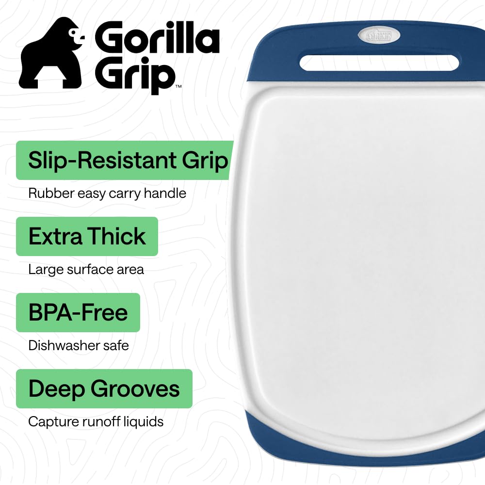 GORILLA GRIP BPA-Free Reversible Kitchen Cutting Board, Set of 3, Black