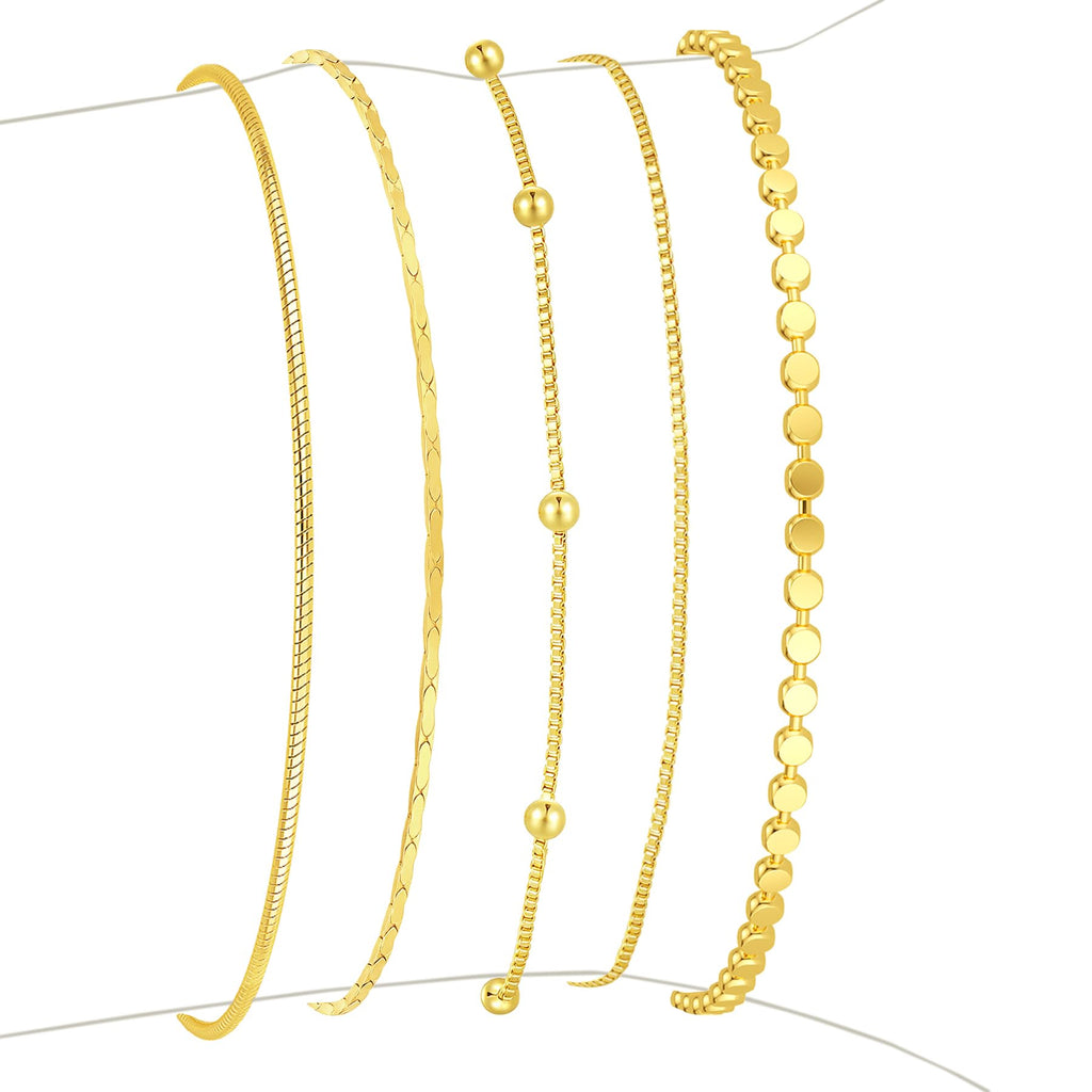 Gold Bracelets for Women, 14K Gold Plated Stackable Bracelet Stack Set Adjustable Charm Paperclip Chain Snake Link Layered Waterproof Jewelry Sets Gifts