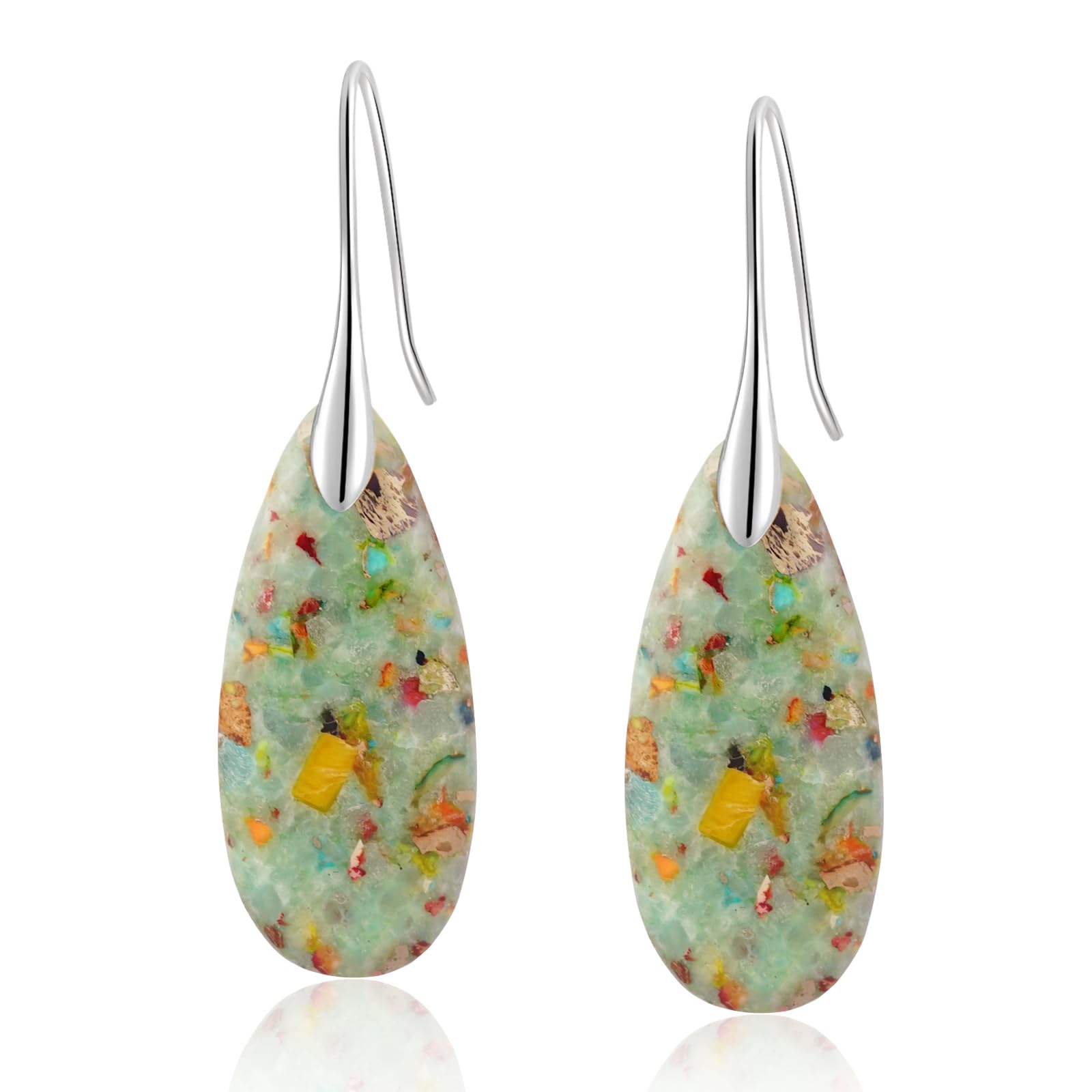 Sriomu Natural Healing Stone Fishhoop Dangle Drop Earrings Statement Gold silver earrings