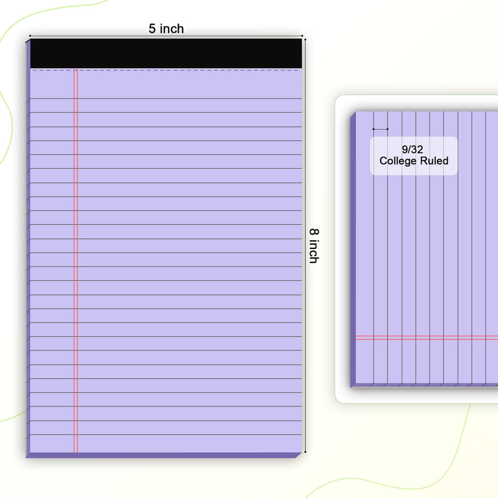 5pcs Small Note Pads 5x8 Notebook College Ruled Legal Pads Color Notepads 5 Pack Study Back Writing Pads 5 x 8 Perforated Narrow Ruled Pads of Paper for School & Office Supplies 30 Sheets/Pack