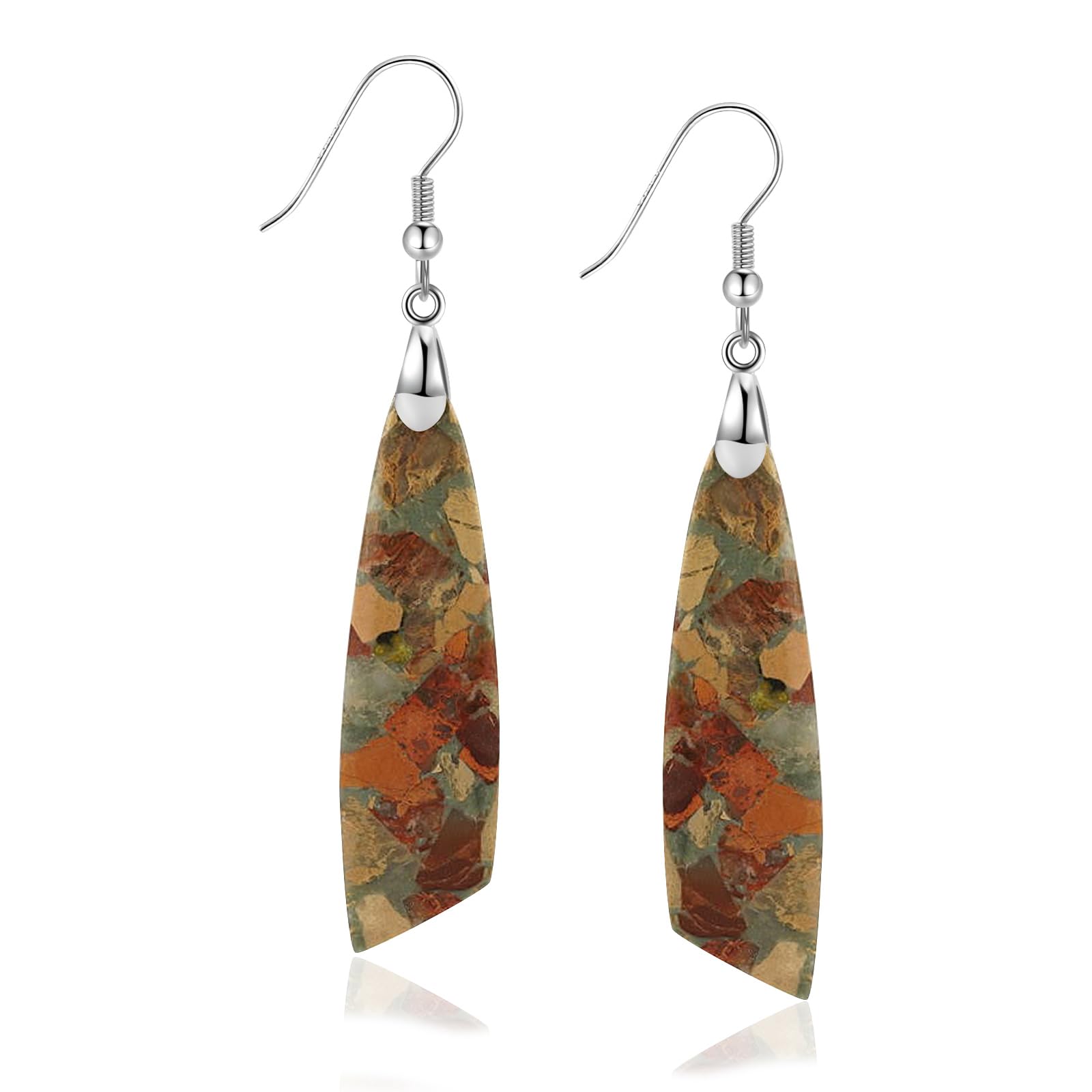 Sriomu Natural Healing Stone Fishhoop Dangle Drop Earrings Statement Gold silver earrings