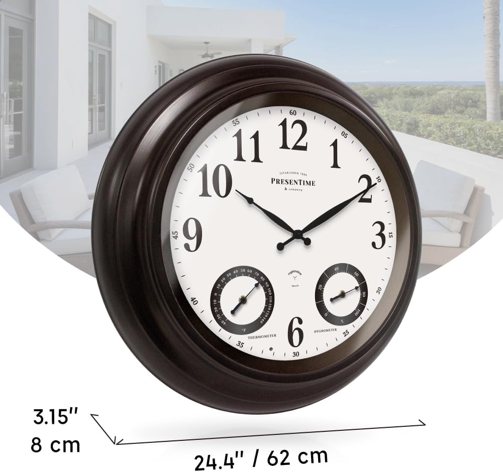 Presentime 24 inch Large Illuminated Waterproof Outdoor Clock