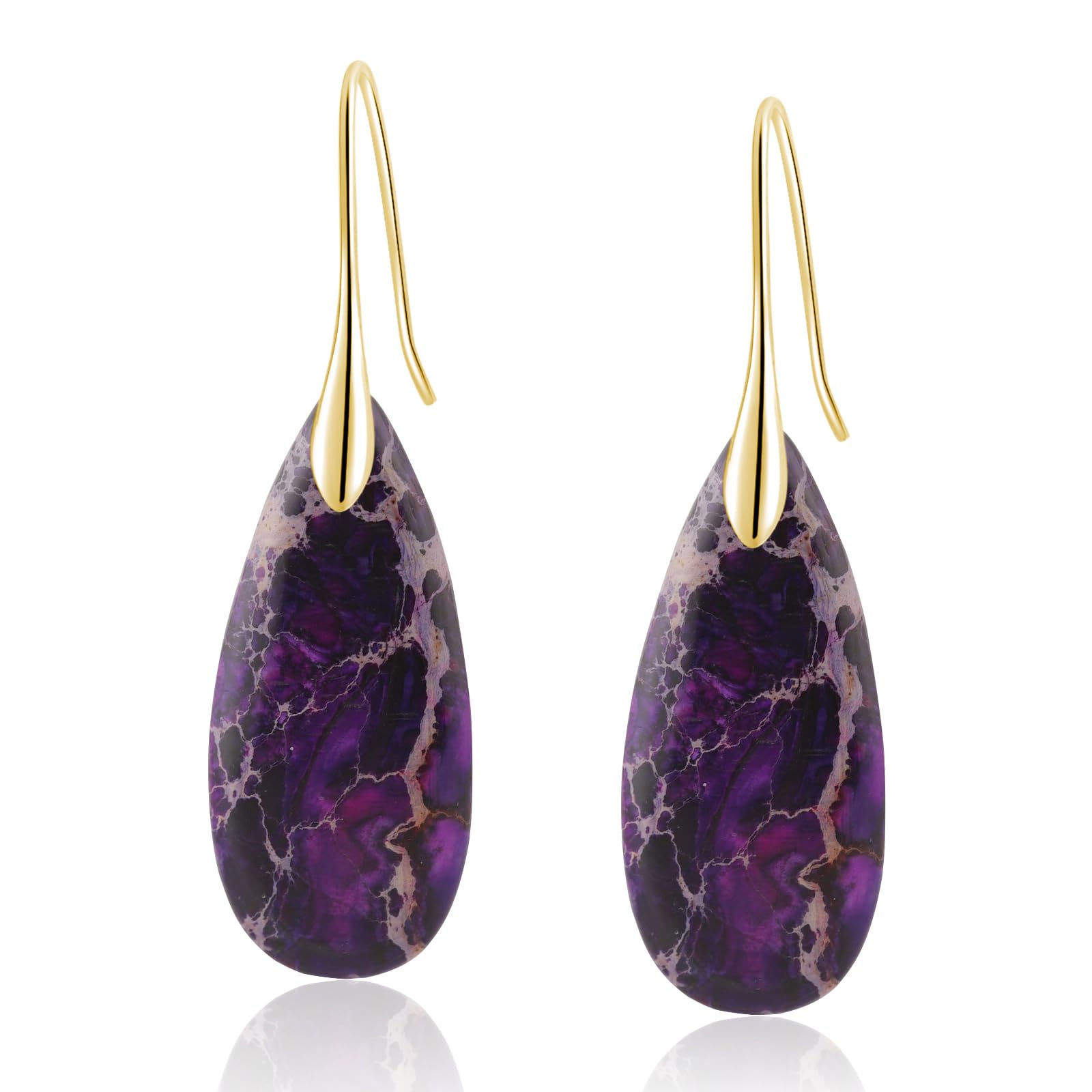 Sriomu Natural Healing Stone Fishhoop Dangle Drop Earrings Statement Gold silver earrings