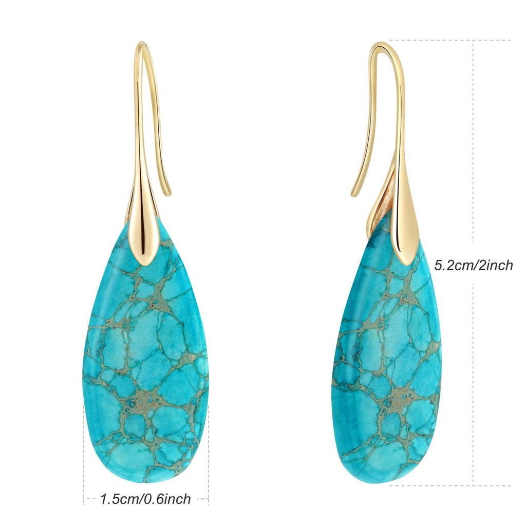 Sriomu Natural Healing Stone Fishhoop Dangle Drop Earrings Statement Gold silver earrings