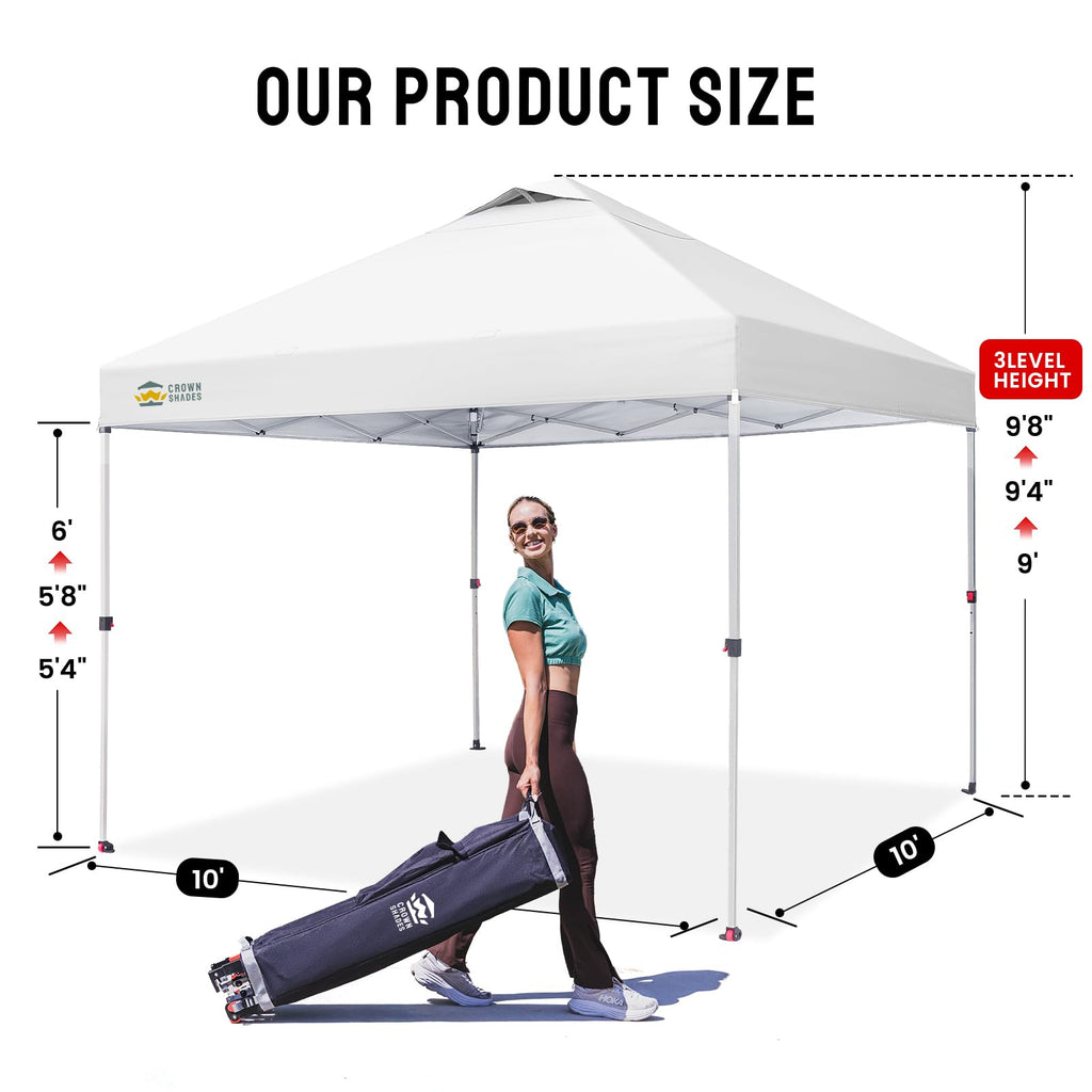 CROWN SHADES 8x8 Pop Up Canopy Tent with One Push Setup, Grid White