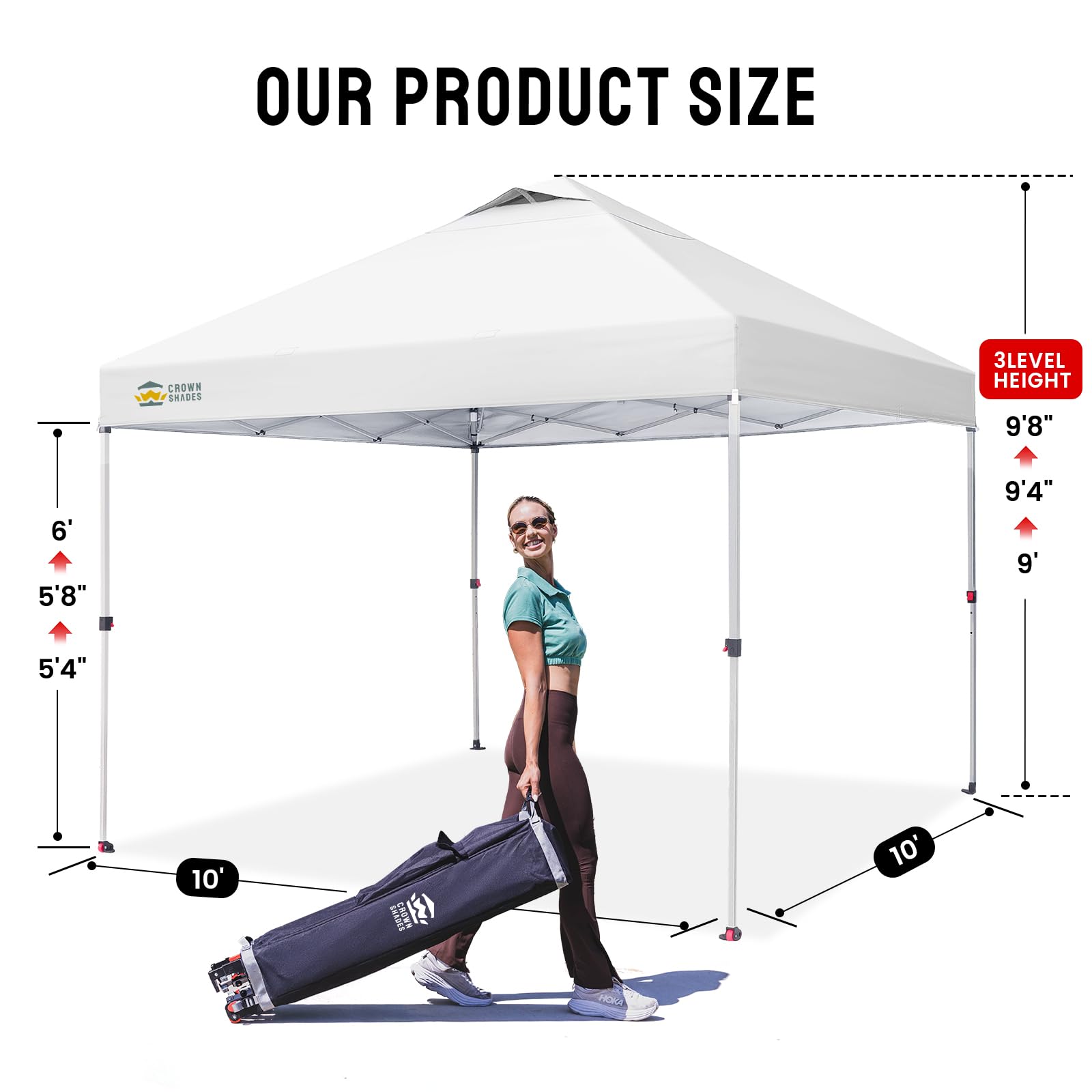 CROWN SHADES 8x8 Pop Up Canopy Tent with One Push Setup, Grid White