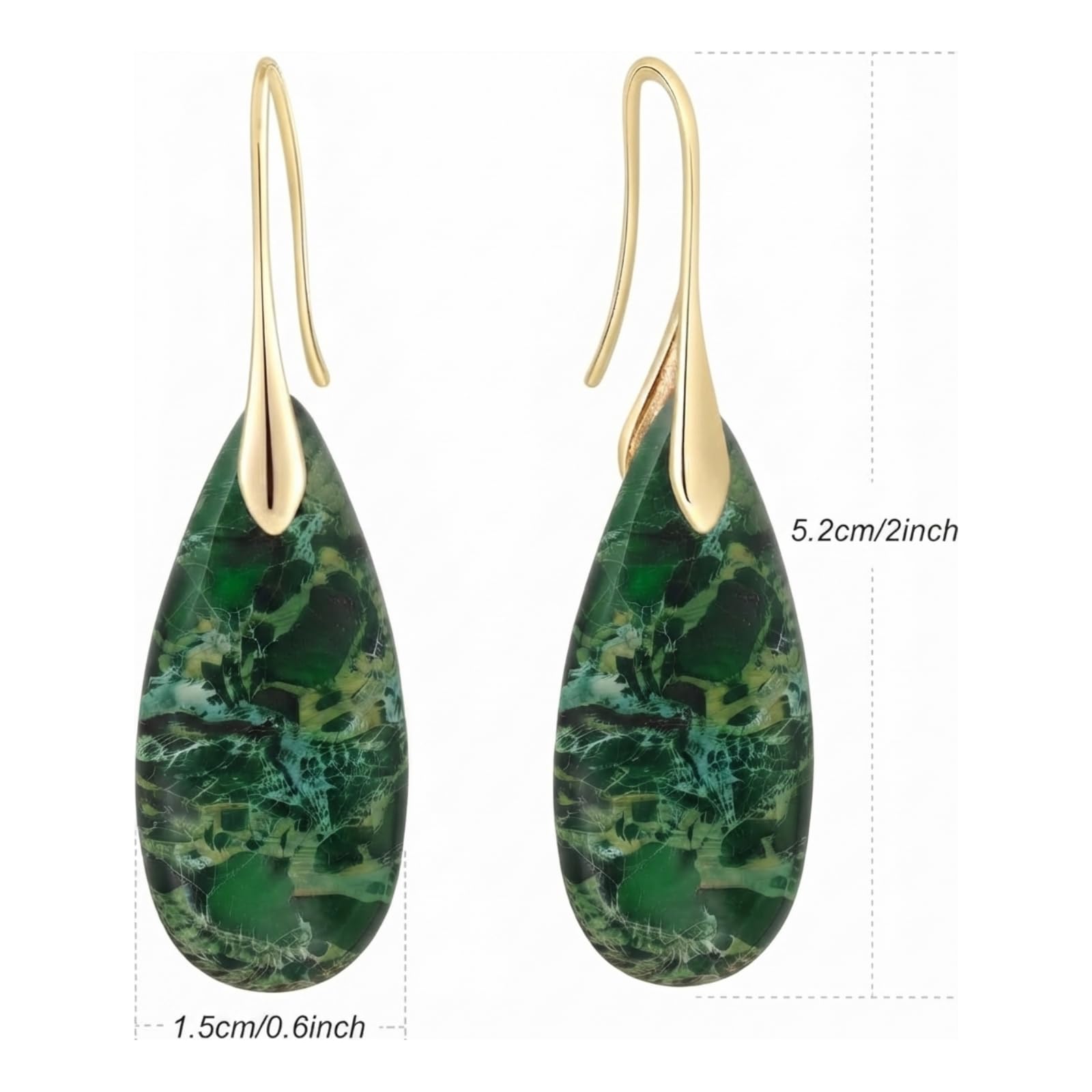 Sriomu Natural Healing Stone Fishhoop Dangle Drop Earrings Statement Gold silver earrings