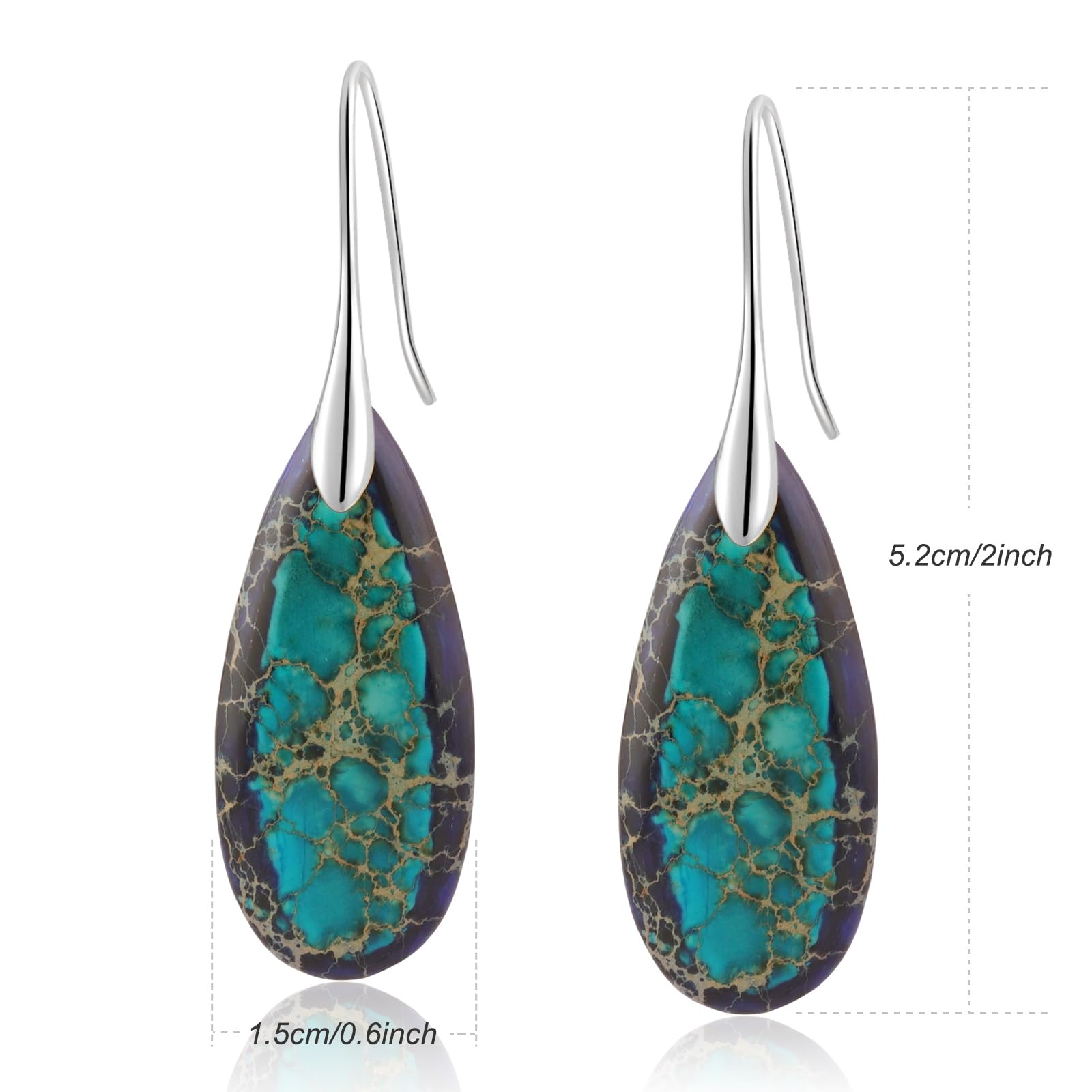 Sriomu Natural Healing Stone Fishhoop Dangle Drop Earrings Statement Gold silver earrings