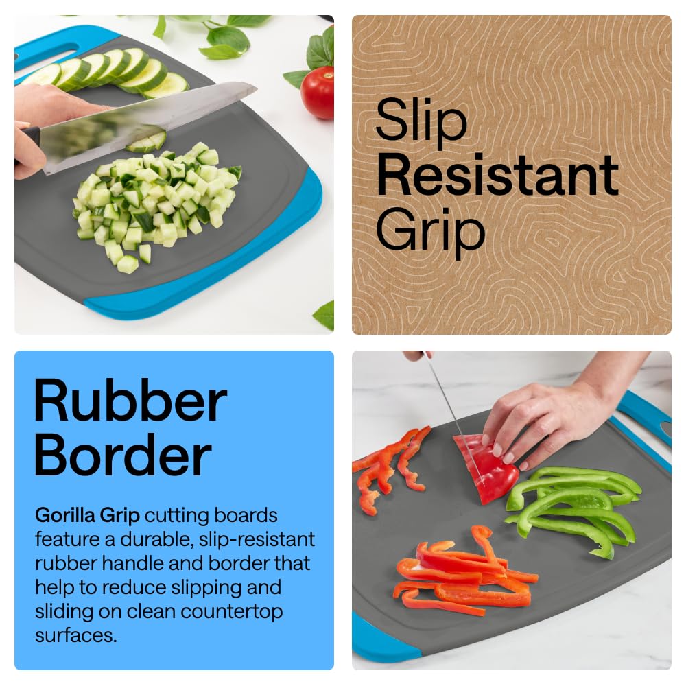 GORILLA GRIP BPA-Free Reversible Kitchen Cutting Board, Set of 3, Black