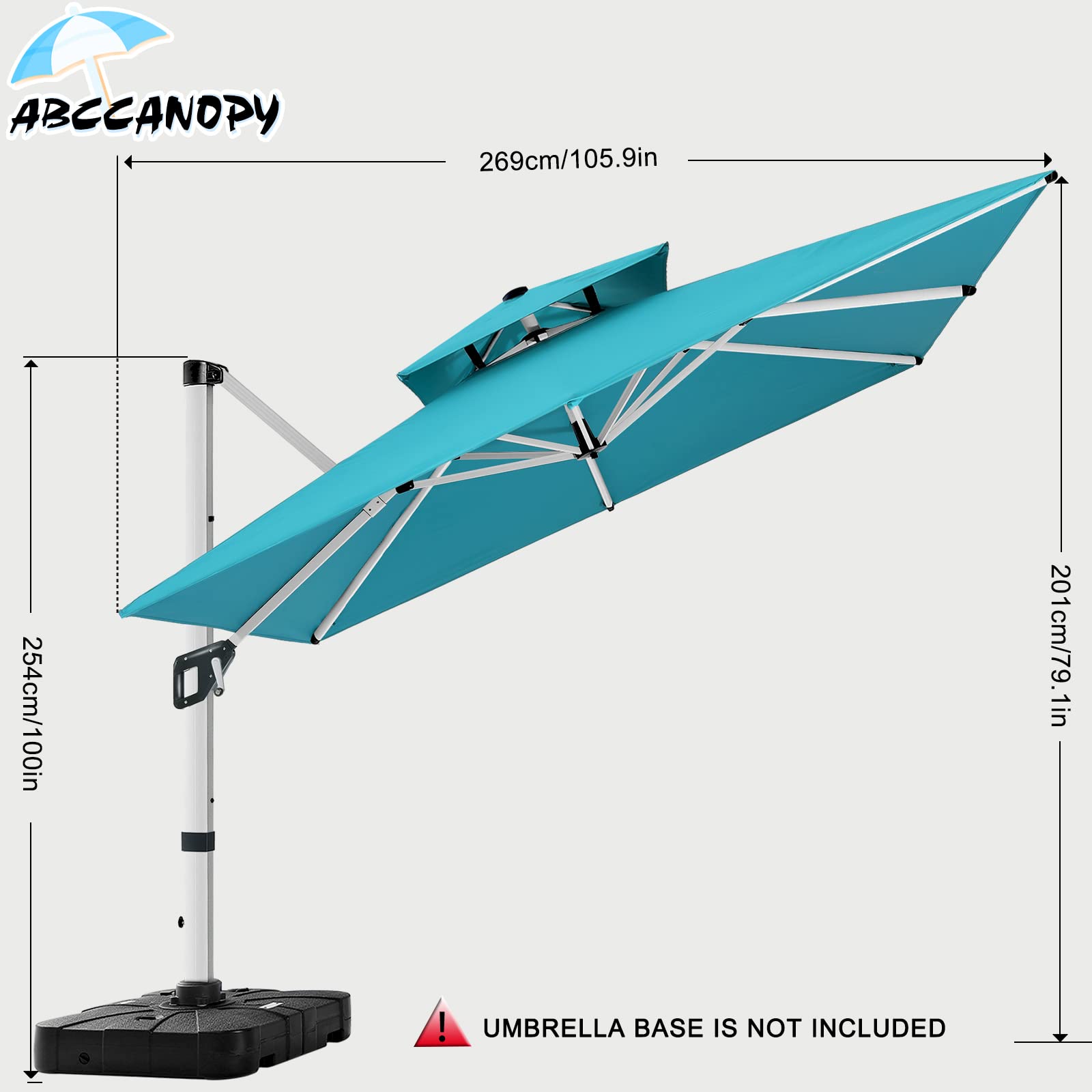 ABCCANOPY Patio Umbrella Cantilever Double Top Outdoor Offset Umbrella with 360° Rotation