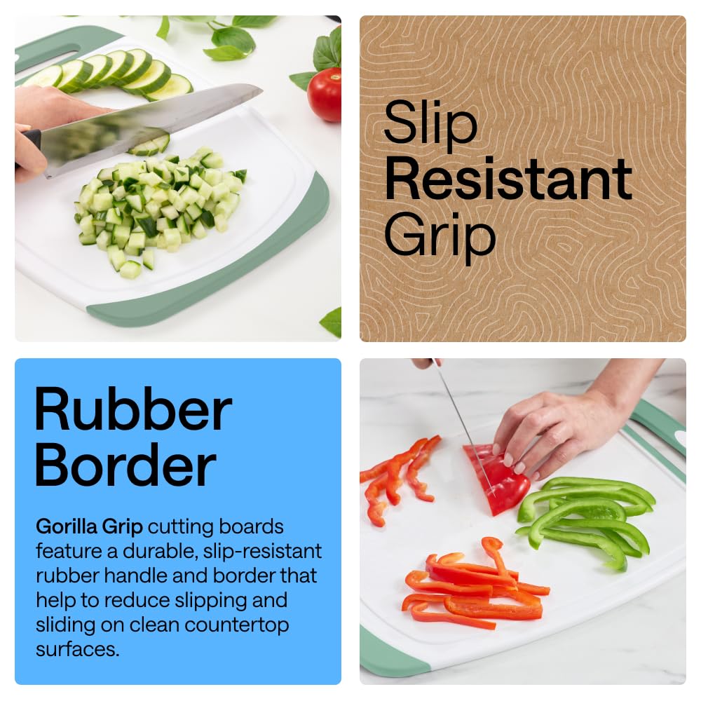 GORILLA GRIP BPA-Free Reversible Kitchen Cutting Board, Set of 3, Black