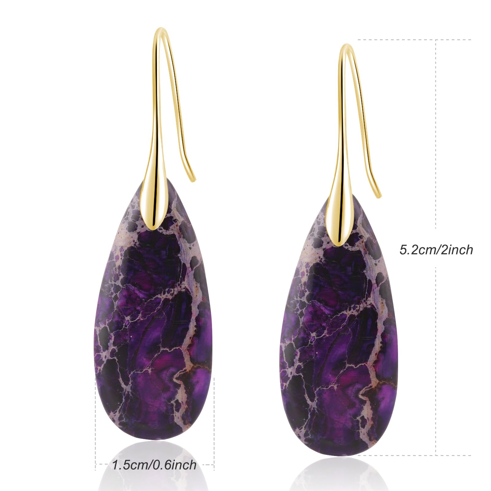 Sriomu Natural Healing Stone Fishhoop Dangle Drop Earrings Statement Gold silver earrings