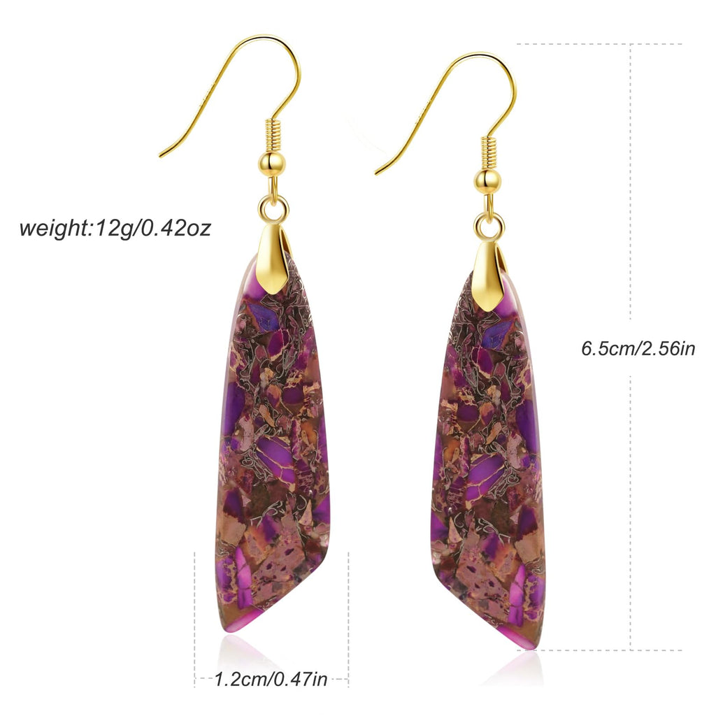 Sriomu Natural Healing Stone Fishhoop Dangle Drop Earrings Statement Gold silver earrings