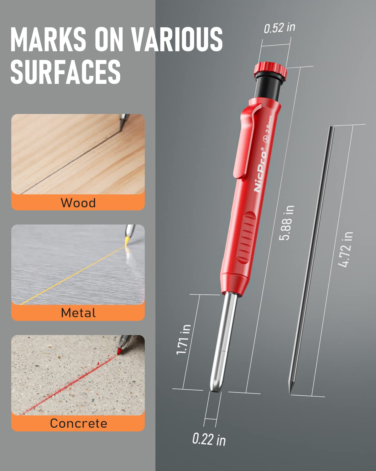 Nicpro Carpenter Pencils with Sharpener, Mechanical Pencil for Construction
