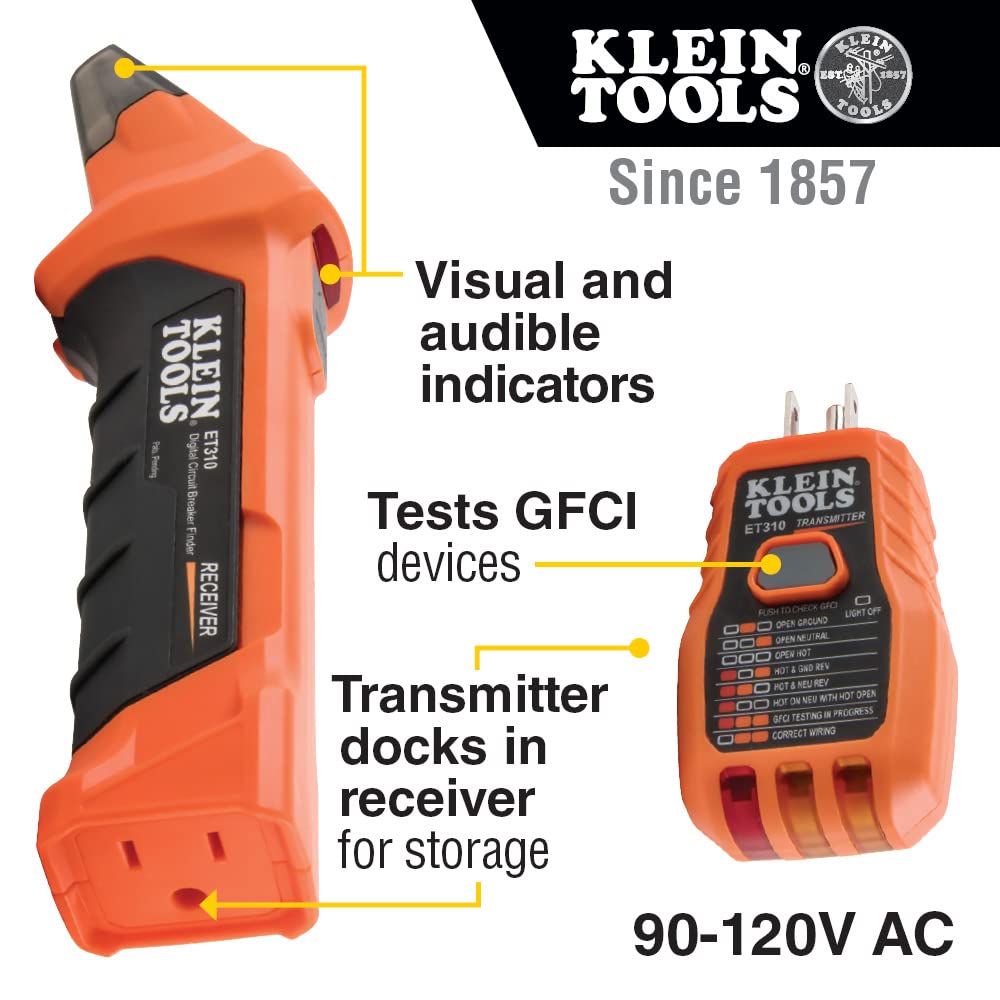 Klein Tools ET310KIT AC Circuit Breaker Finder Kit, Electric Tester, GFCI Tester, Leads, Adapters and Case