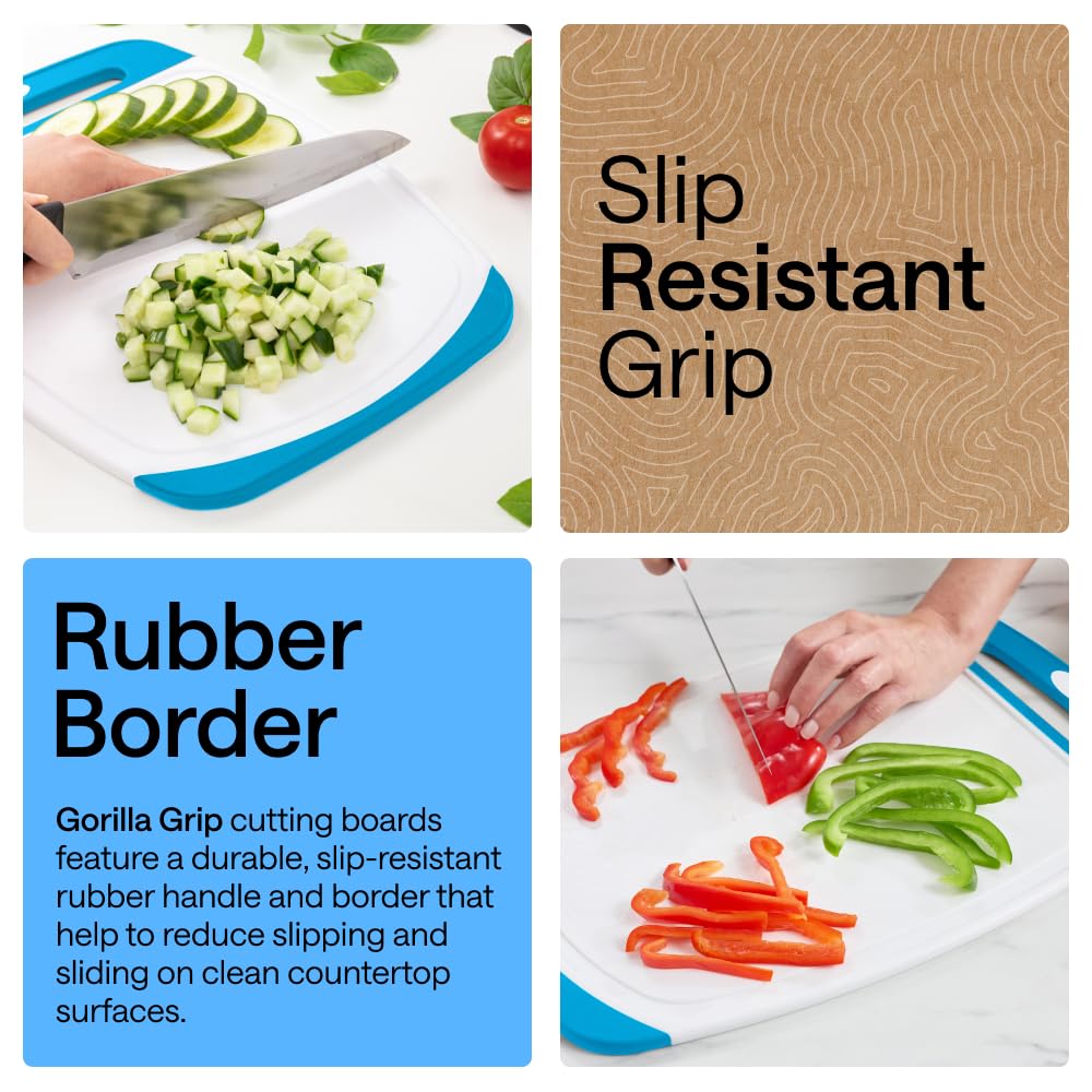 GORILLA GRIP BPA-Free Reversible Kitchen Cutting Board, Set of 3, Black