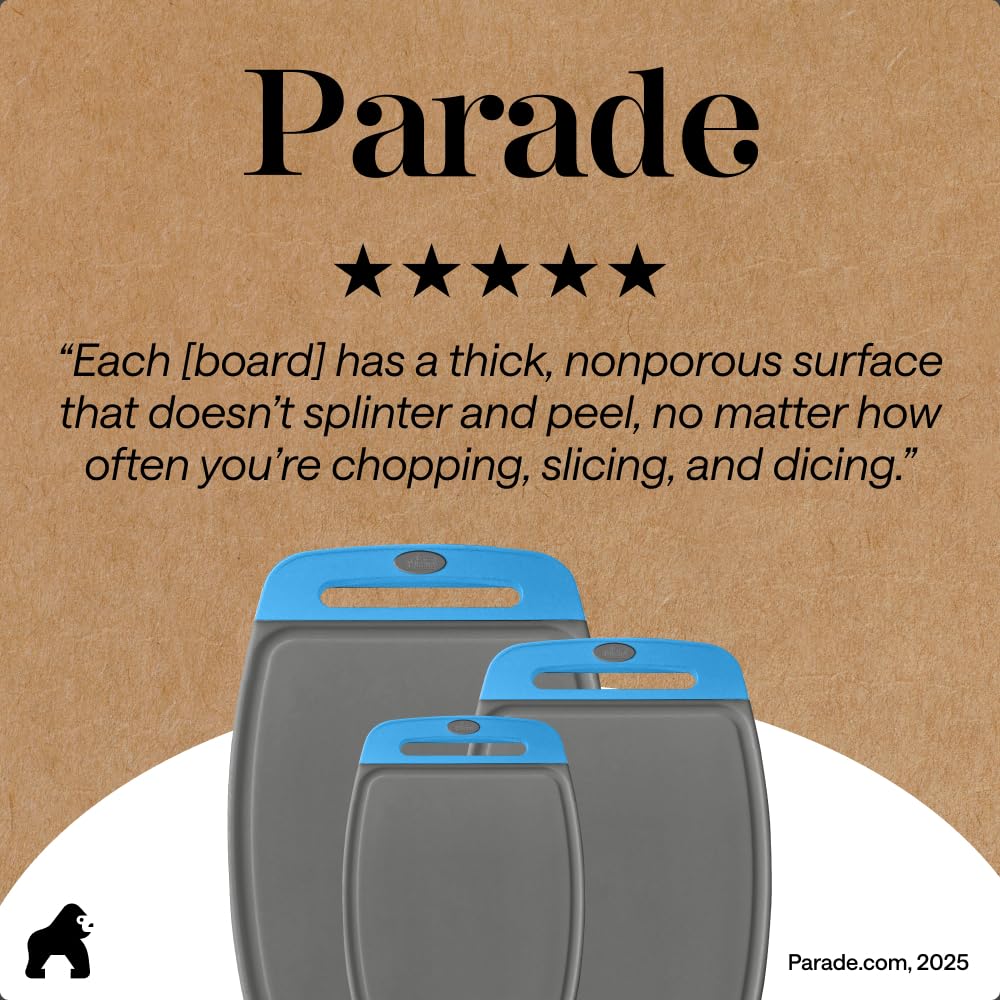 GORILLA GRIP BPA-Free Reversible Kitchen Cutting Board, Set of 3, Black