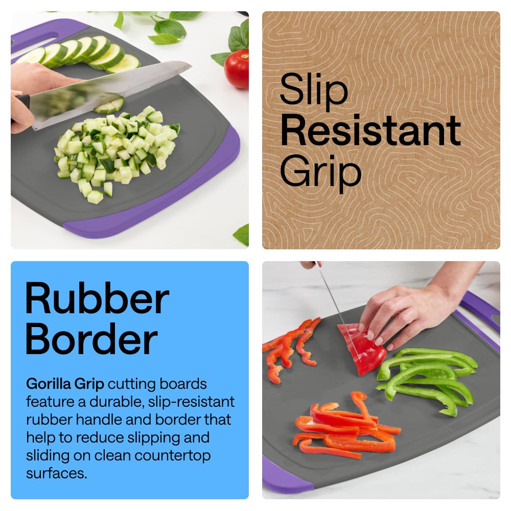 GORILLA GRIP BPA-Free Reversible Kitchen Cutting Board, Set of 3, Black
